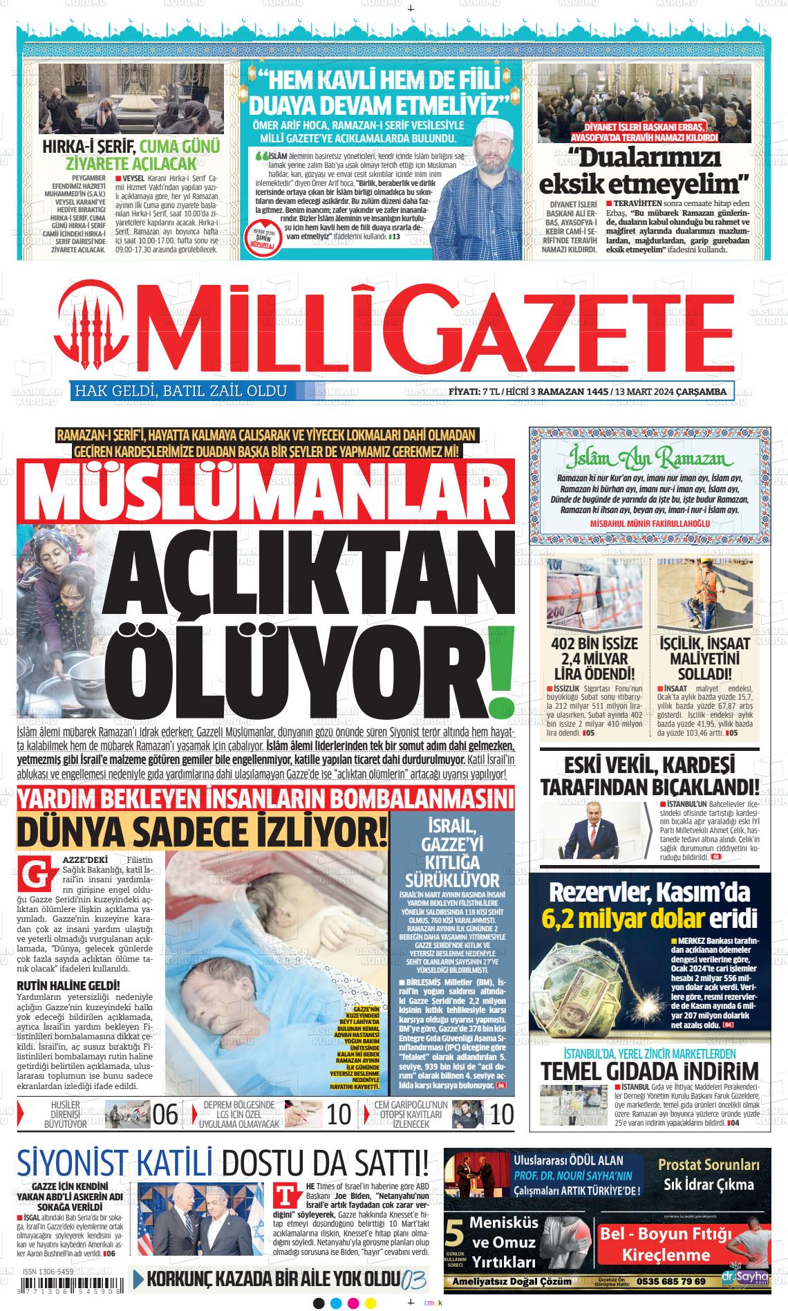 13 Mart 2024 Milli Gazete Gazete Manşeti