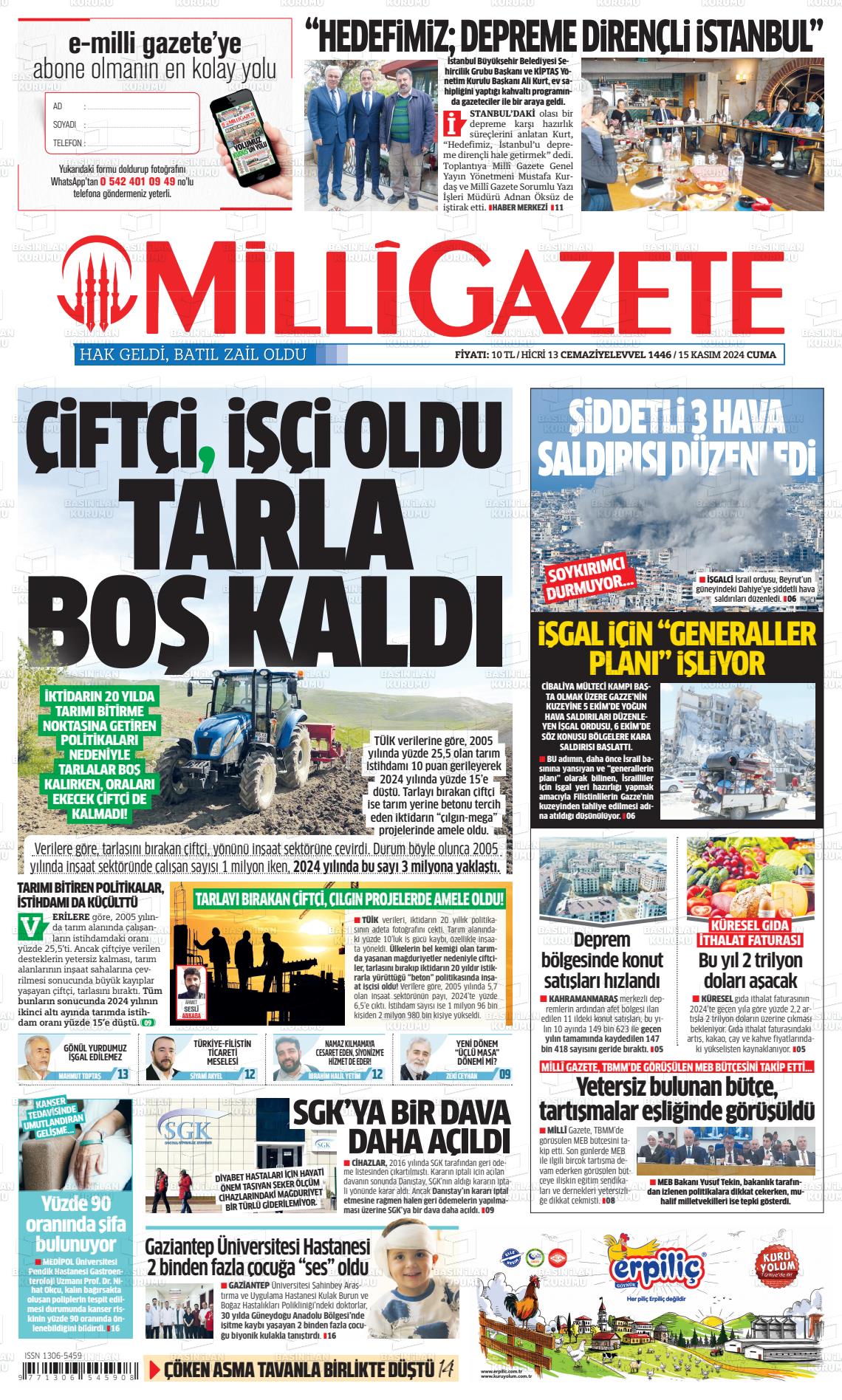 15 Kasım 2024 Milli Gazete Gazete Manşeti