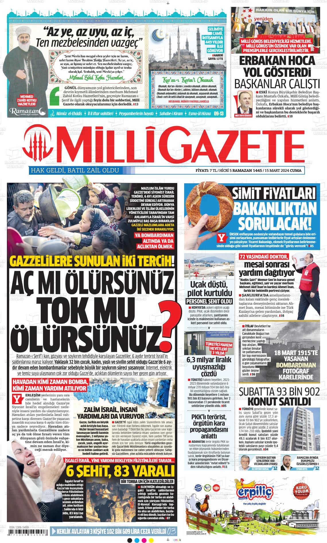 15 Mart 2024 Milli Gazete Gazete Manşeti