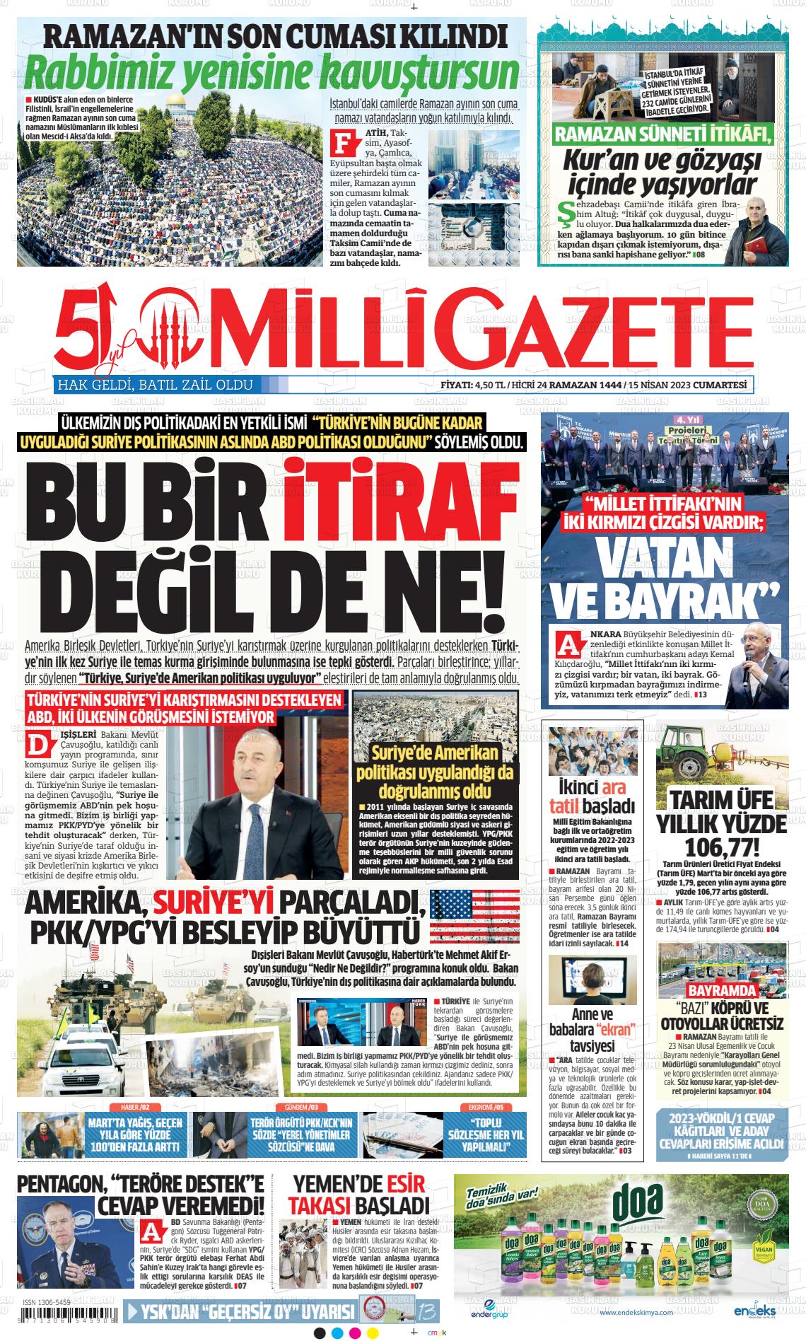 15 Nisan 2023 Milli Gazete Gazete Manşeti