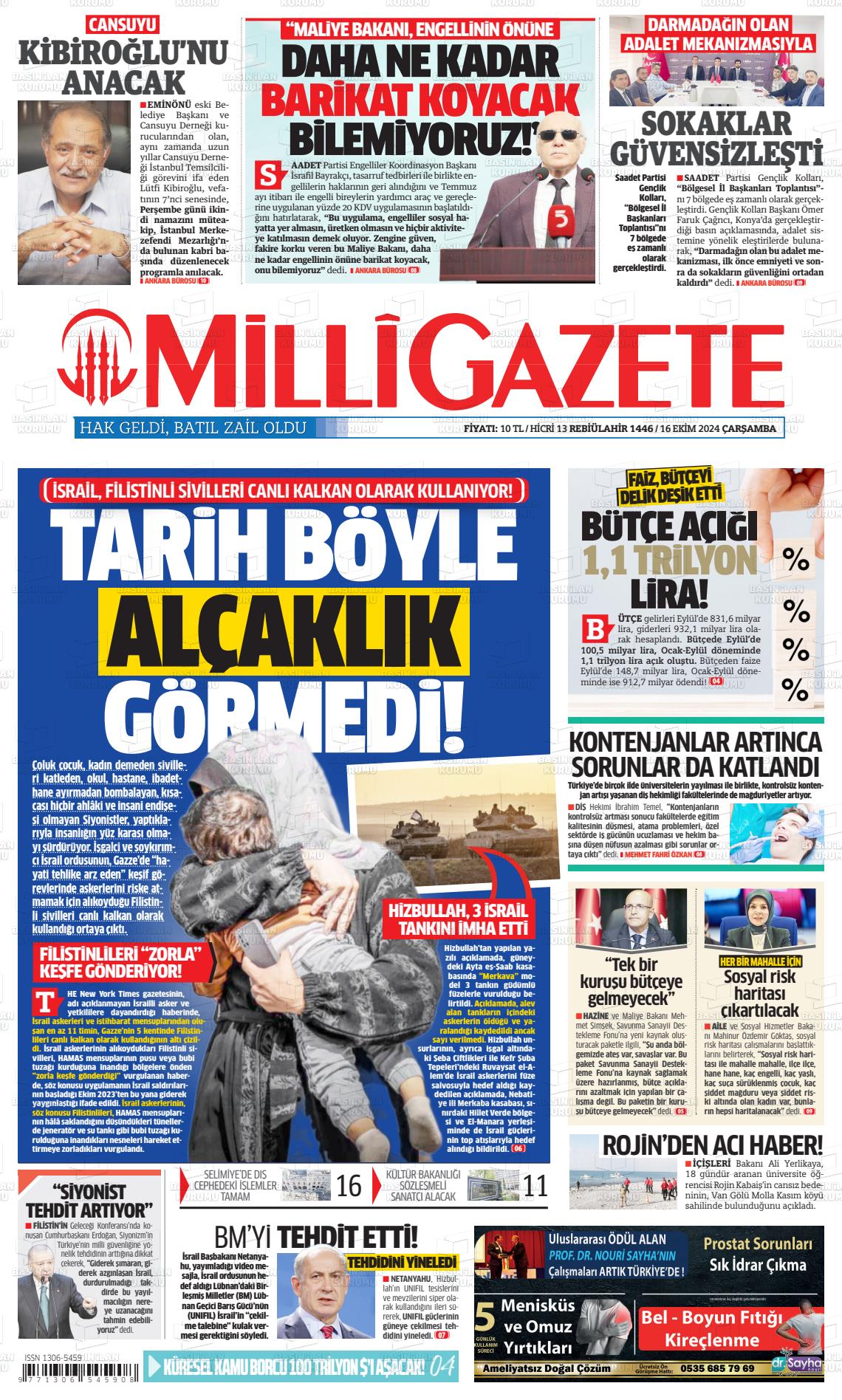 16 Ekim 2024 Milli Gazete Gazete Manşeti