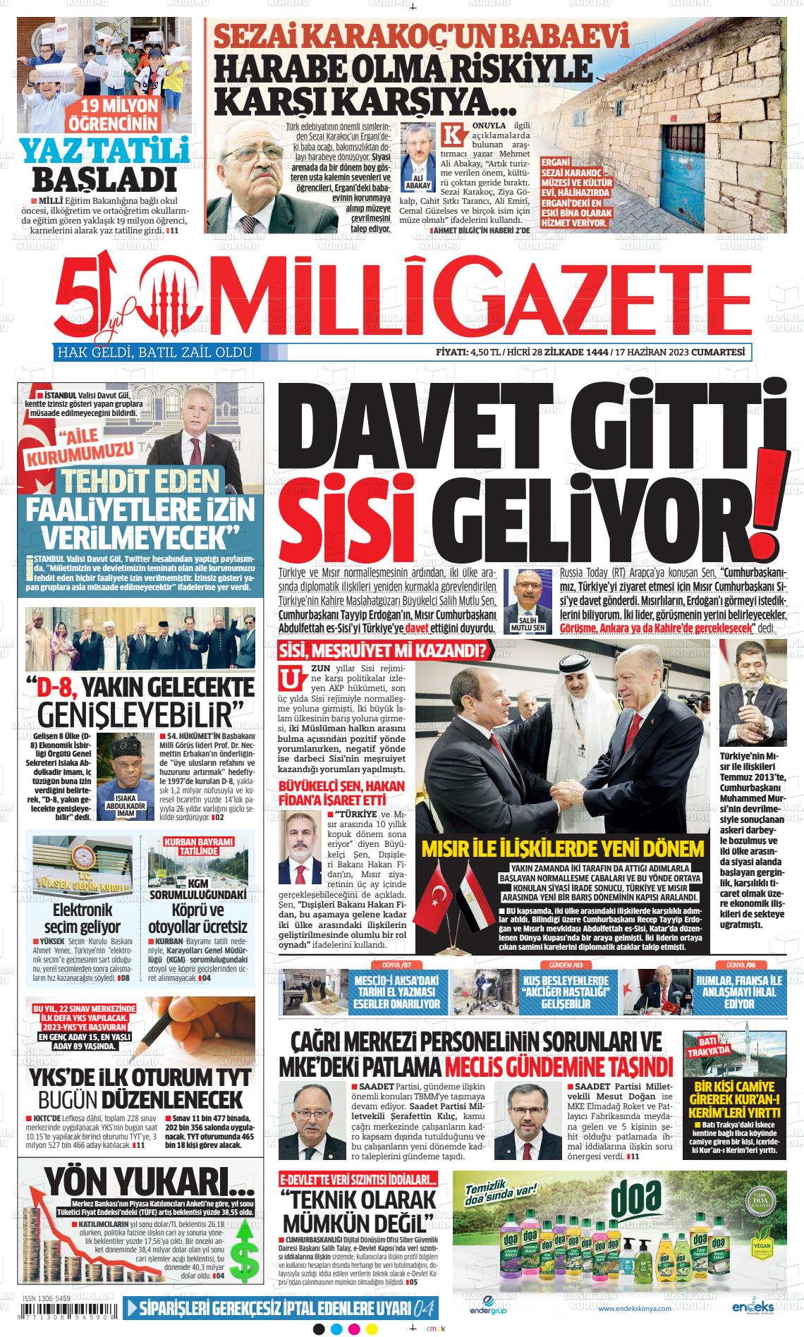 18 Haziran 2023 Milli Gazete Gazete Manşeti