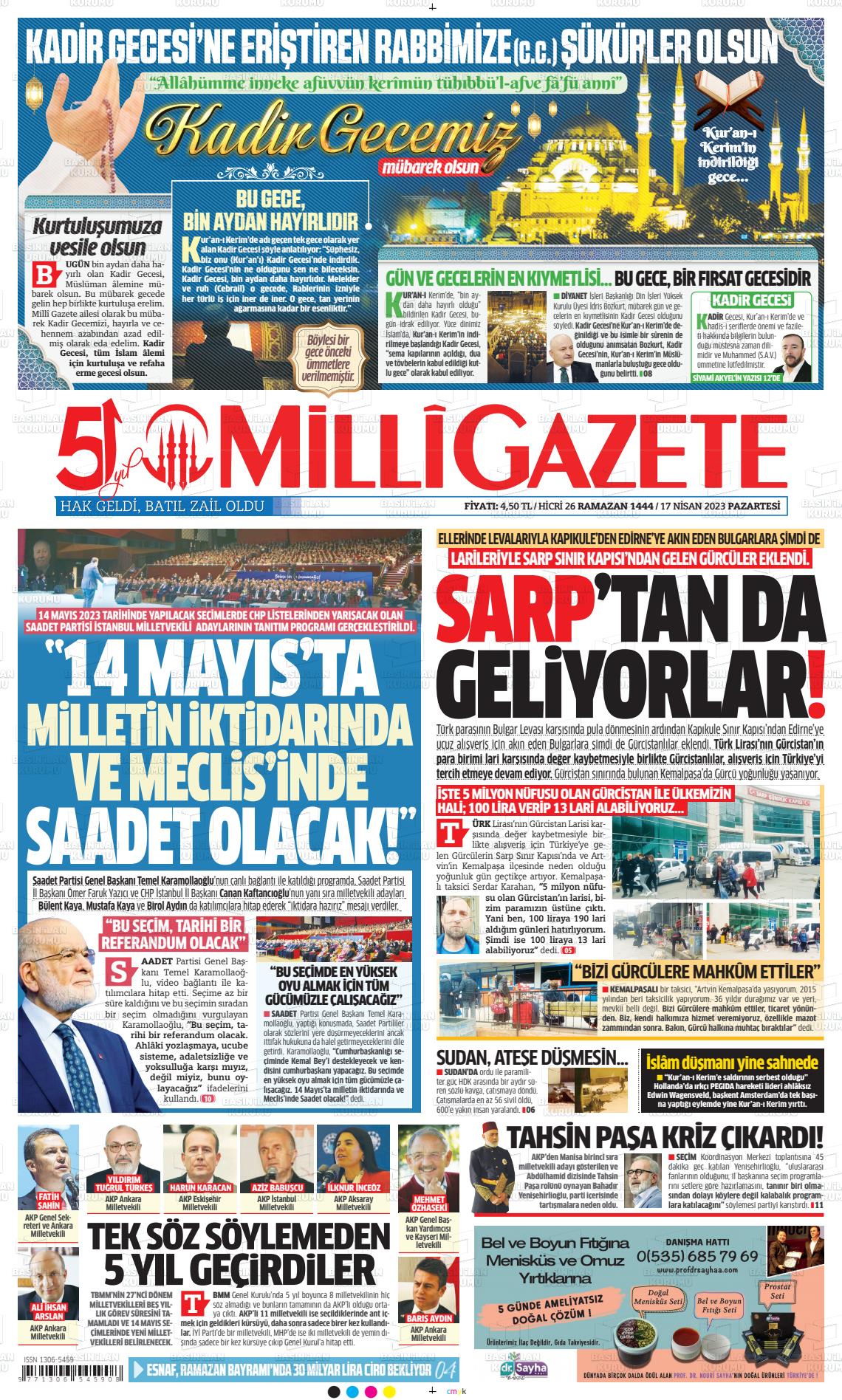 17 Nisan 2023 Milli Gazete Gazete Manşeti