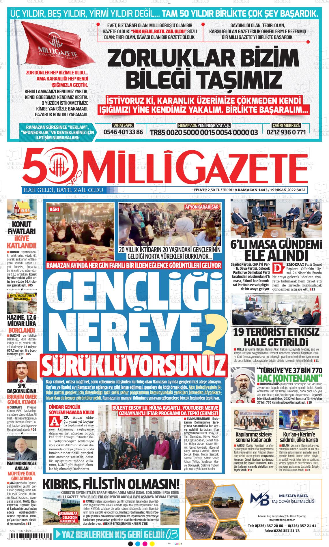 19 Nisan 2022 Milli Gazete Gazete Manşeti