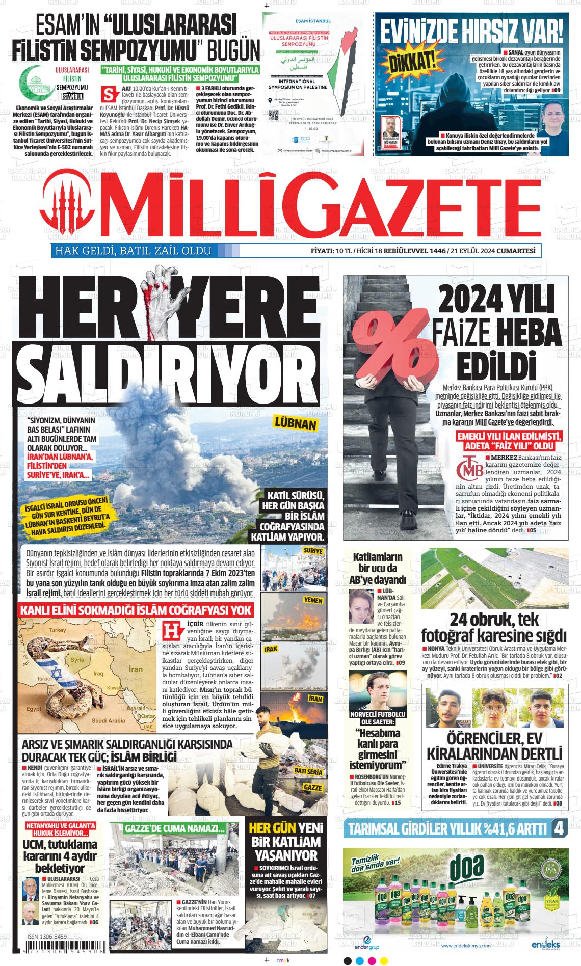 21 Eylül 2024 Milli Gazete Gazete Manşeti