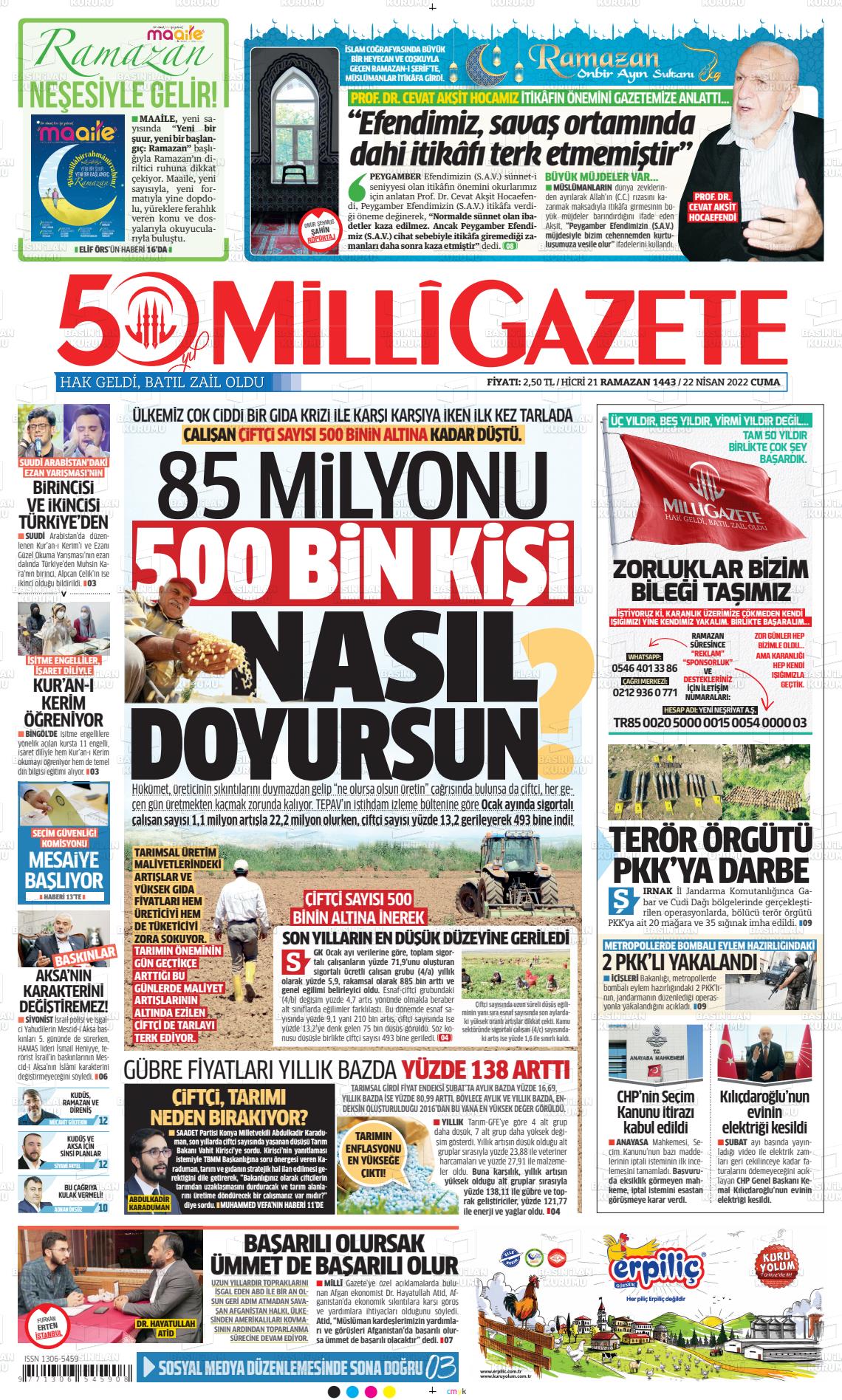 22 Nisan 2022 Milli Gazete Gazete Manşeti