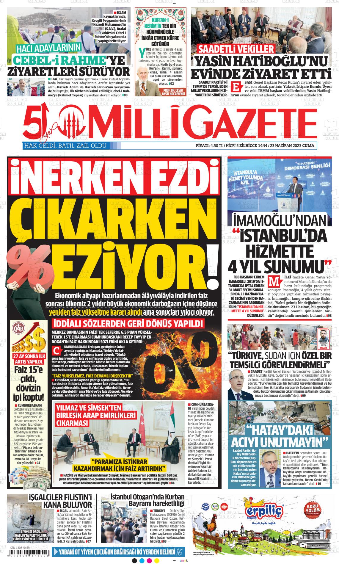 23 Haziran 2023 Milli Gazete Gazete Manşeti