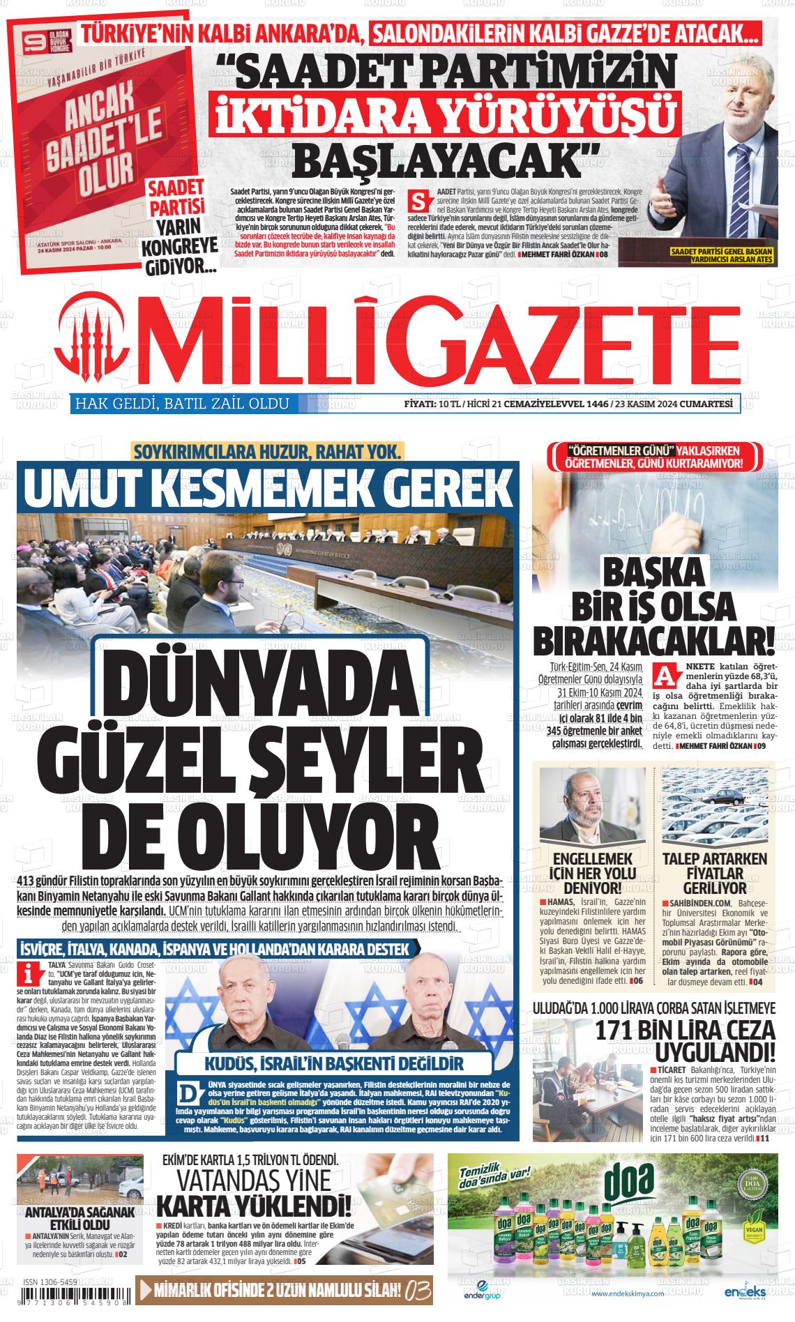 23 Kasım 2024 Milli Gazete Gazete Manşeti