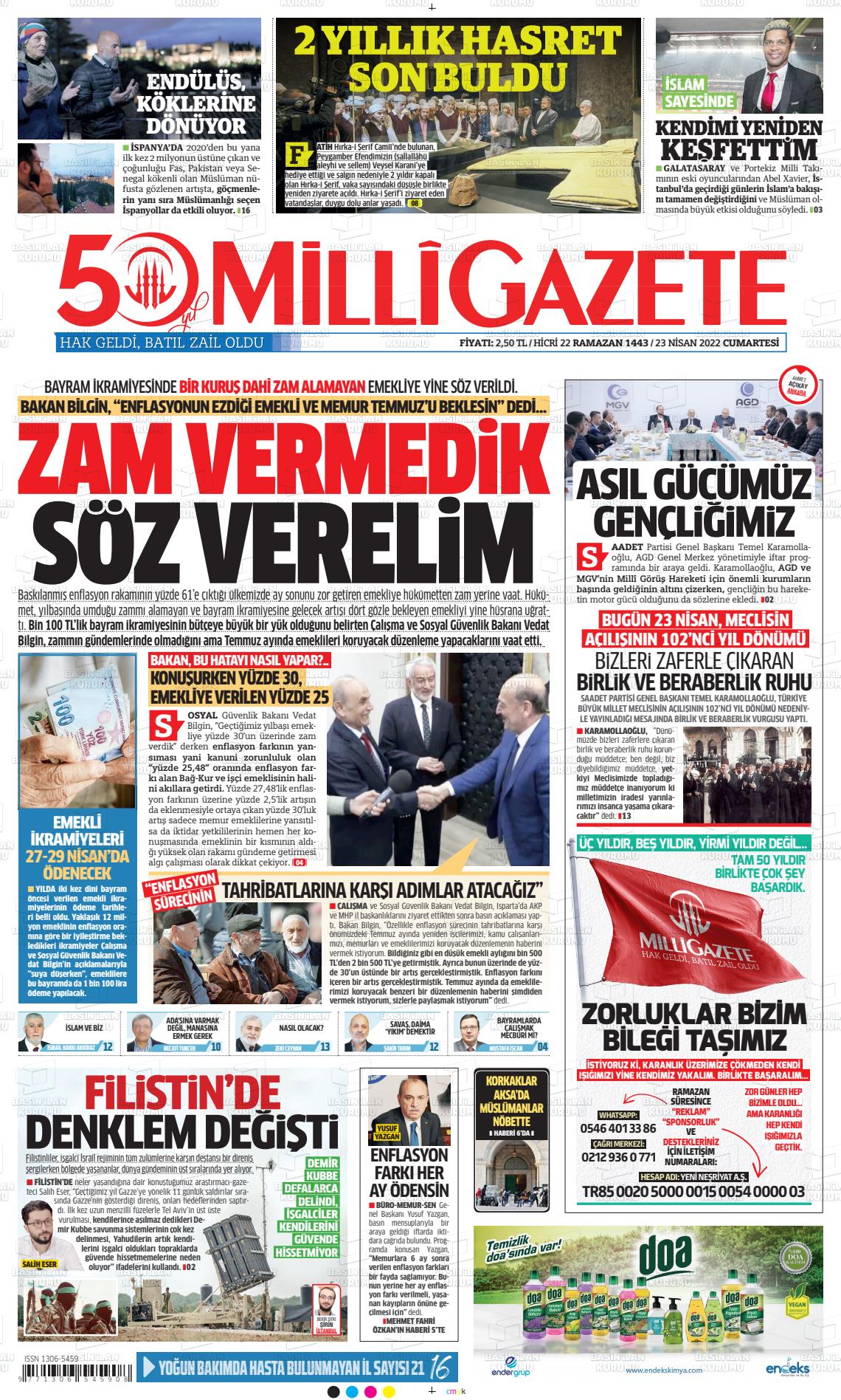 23 Nisan 2022 Milli Gazete Gazete Manşeti