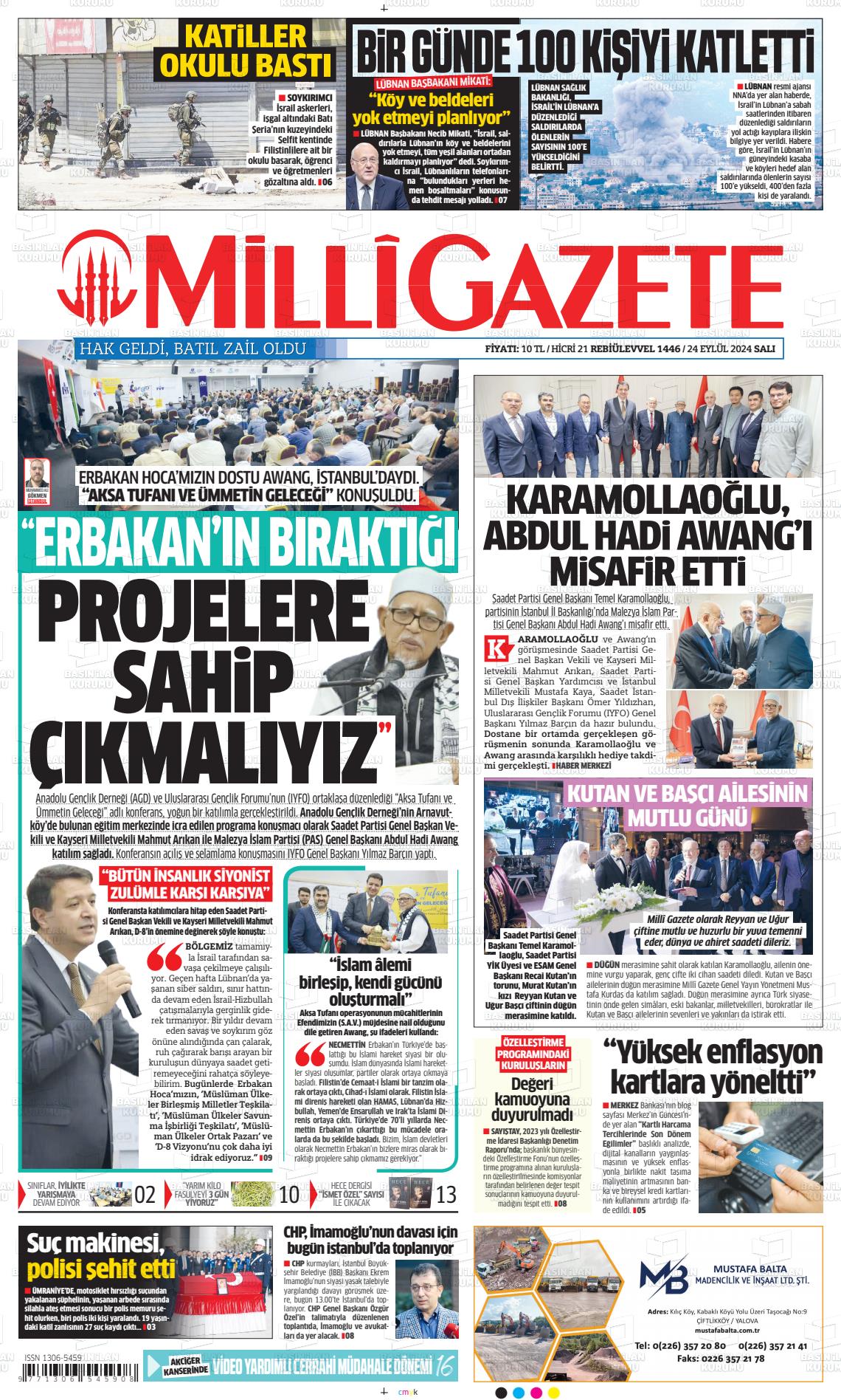 25 Eylül 2024 Milli Gazete Gazete Manşeti