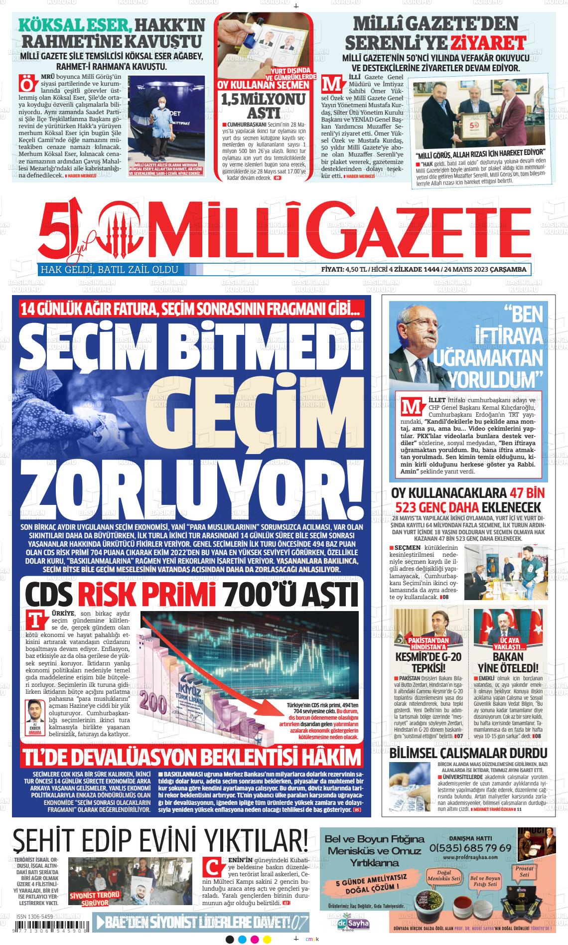 24 Mayıs 2023 Milli Gazete Gazete Manşeti