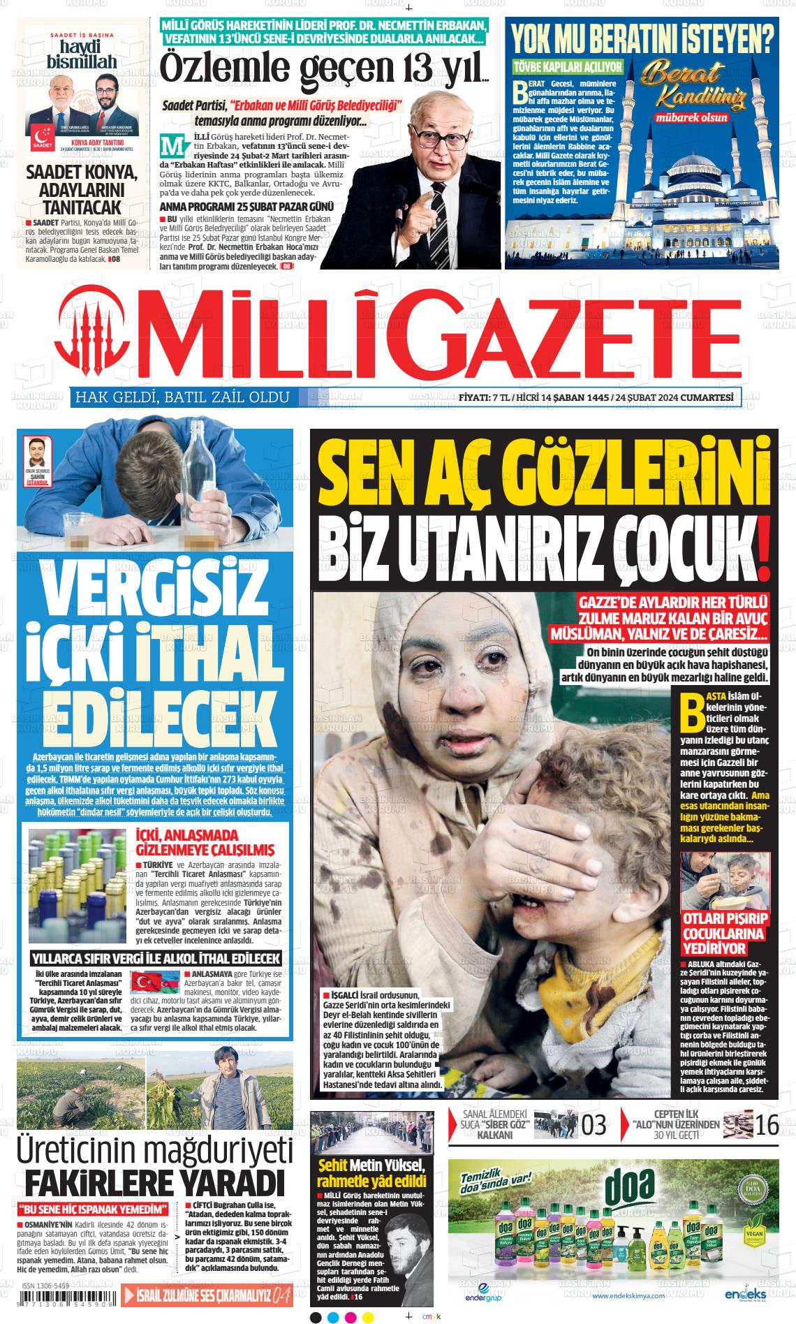 24 Şubat 2024 Milli Gazete Gazete Manşeti