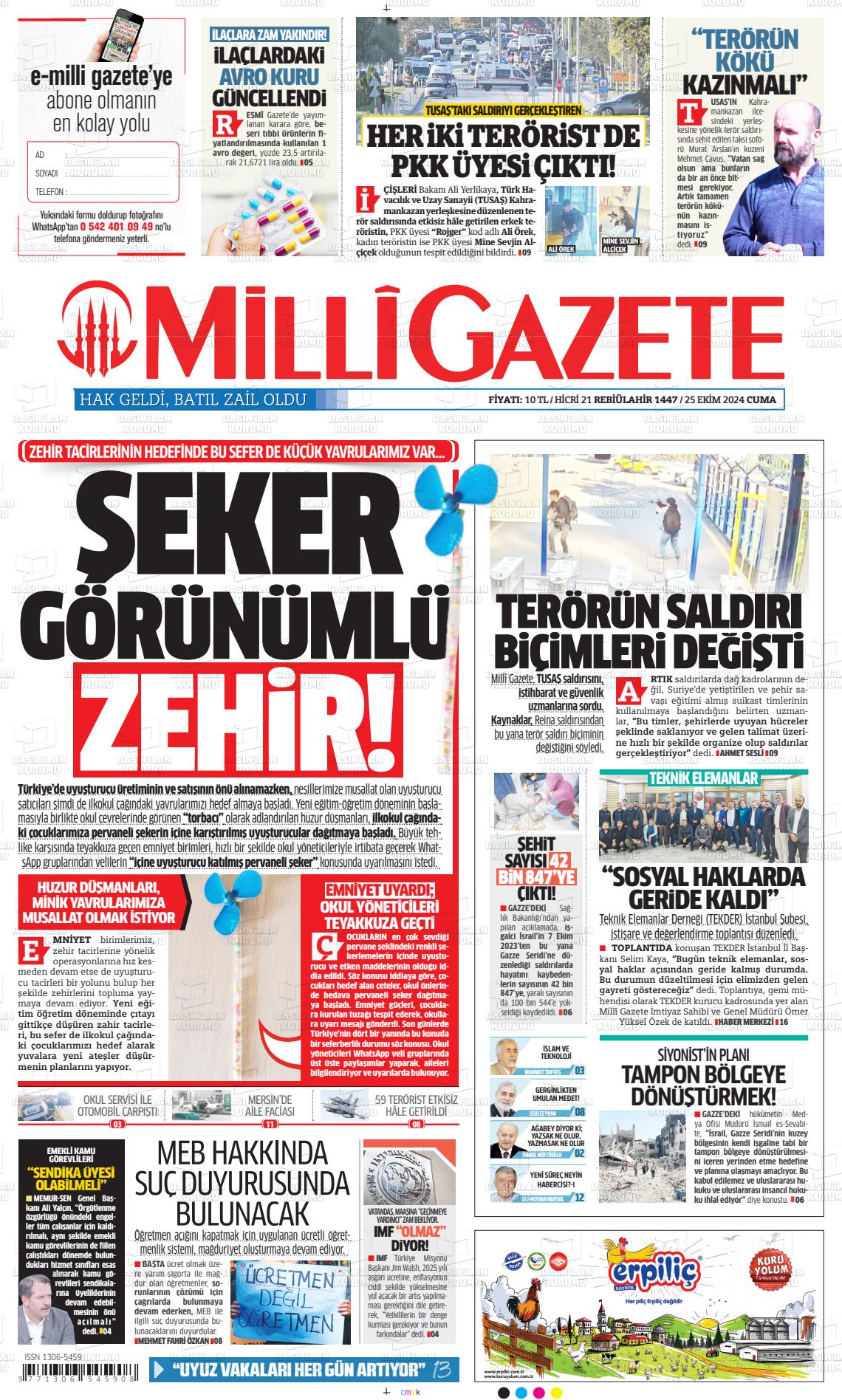 26 Ekim 2024 Milli Gazete Gazete Manşeti