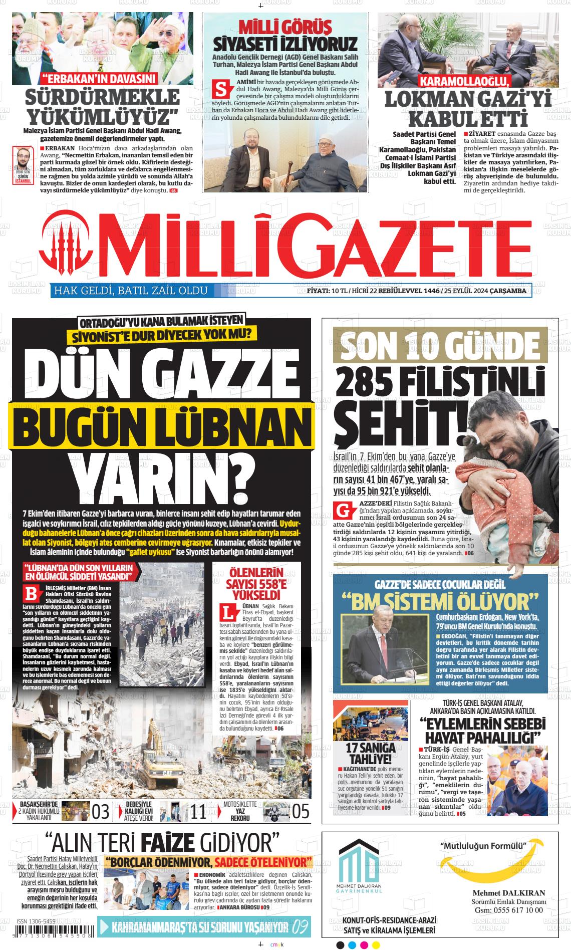 25 Eylül 2024 Milli Gazete Gazete Manşeti