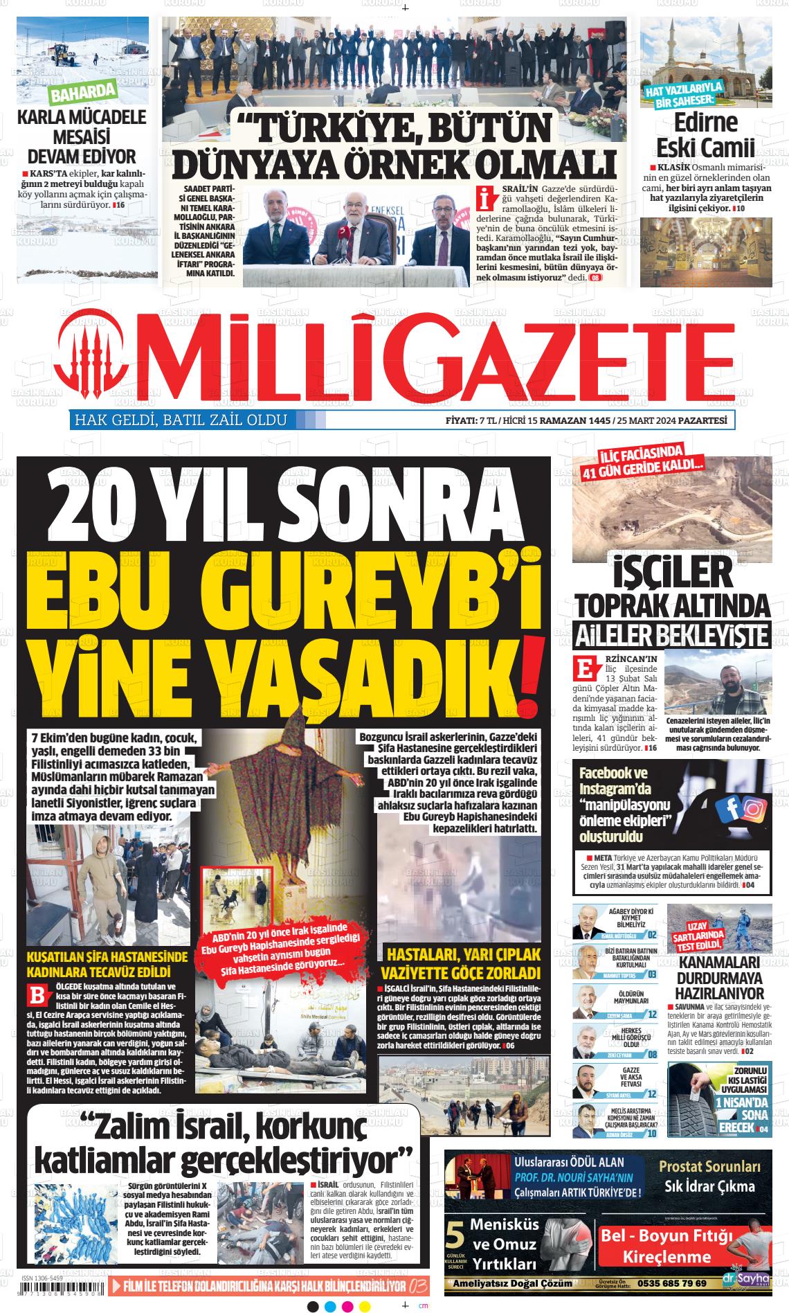 25 Mart 2024 Milli Gazete Gazete Manşeti