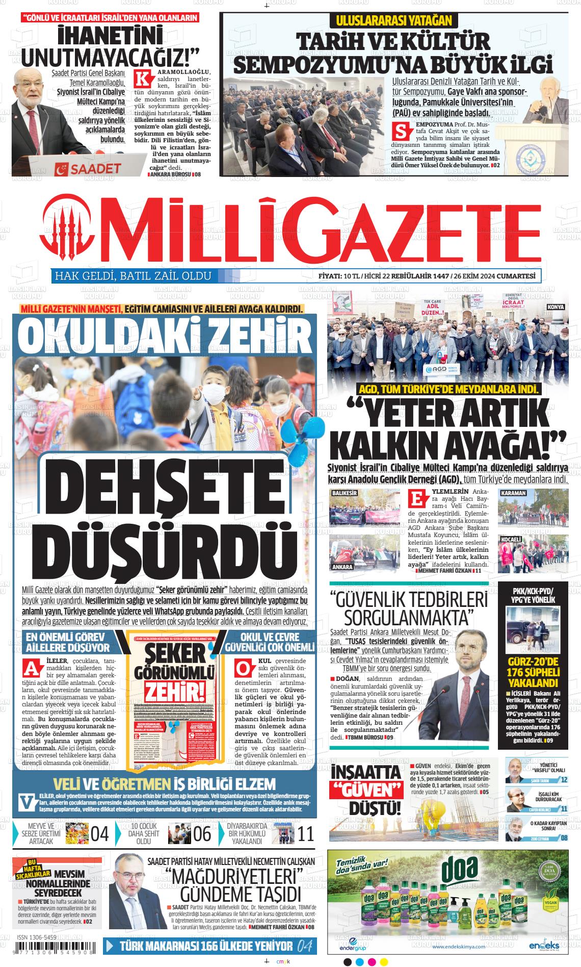 26 Ekim 2024 Milli Gazete Gazete Manşeti