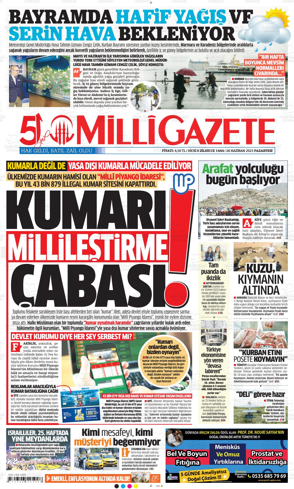 26 Haziran 2023 Milli Gazete Gazete Manşeti