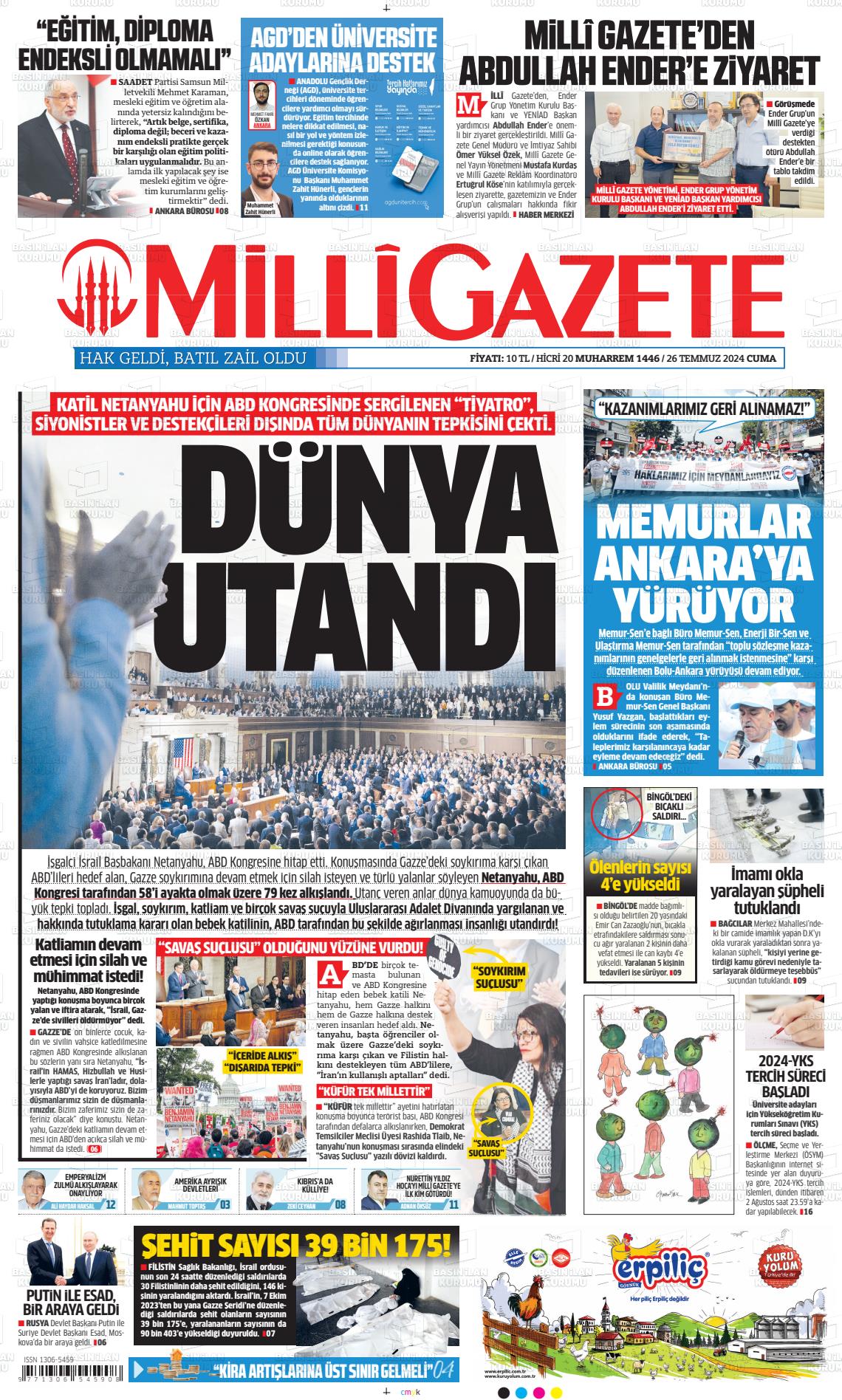 27 Temmuz 2024 Milli Gazete Gazete Manşeti