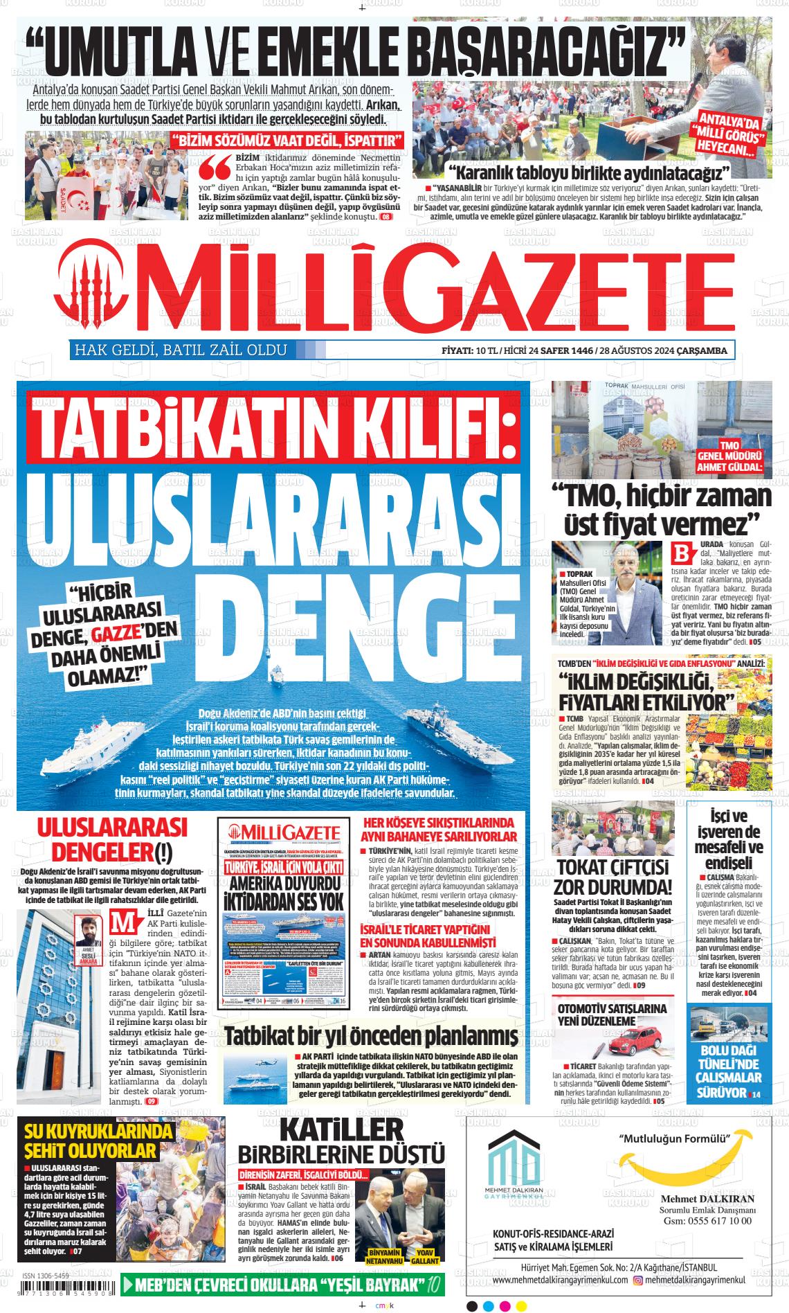 28 Ağustos 2024 Milli Gazete Gazete Manşeti