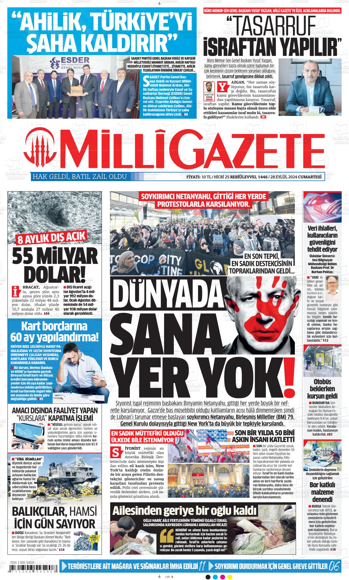 28 Eylül 2024 Milli Gazete Gazete Manşeti