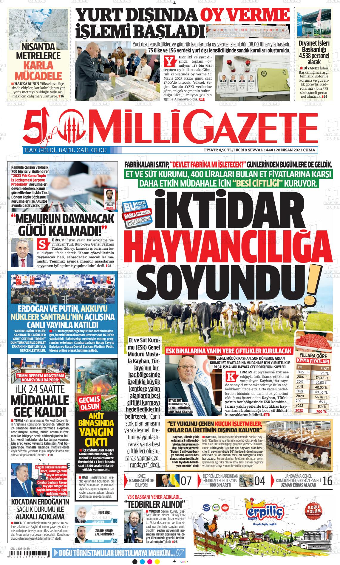 28 Nisan 2023 Milli Gazete Gazete Manşeti