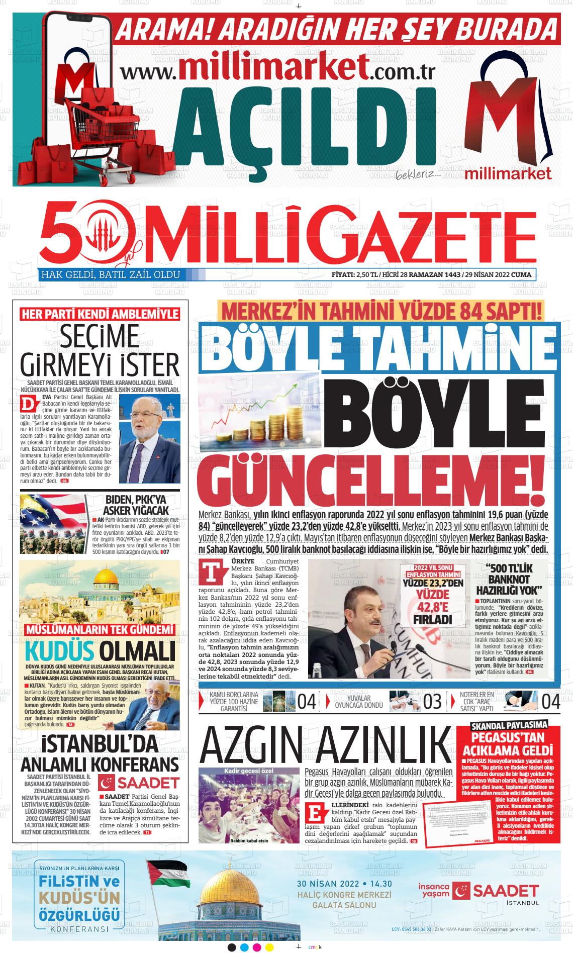 29 Nisan 2022 Milli Gazete Gazete Manşeti