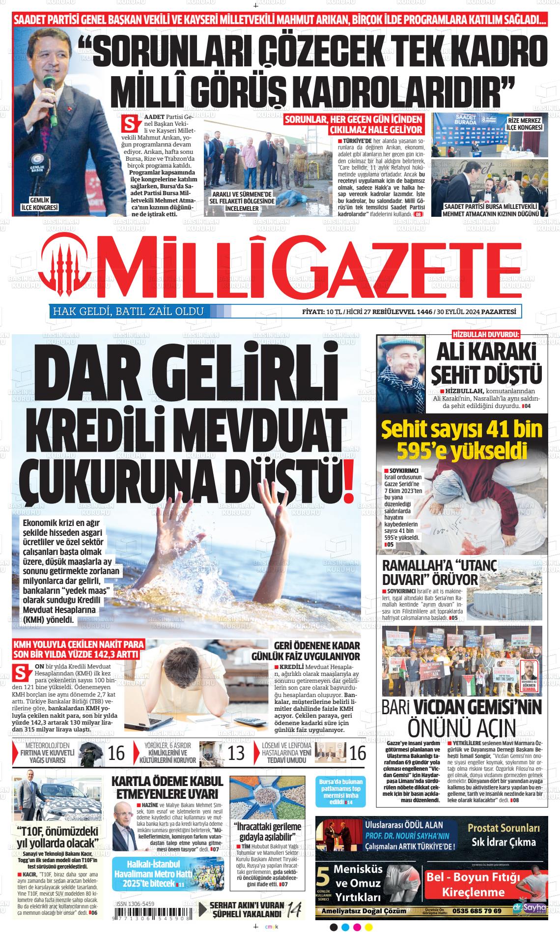 30 Eylül 2024 Milli Gazete Gazete Manşeti