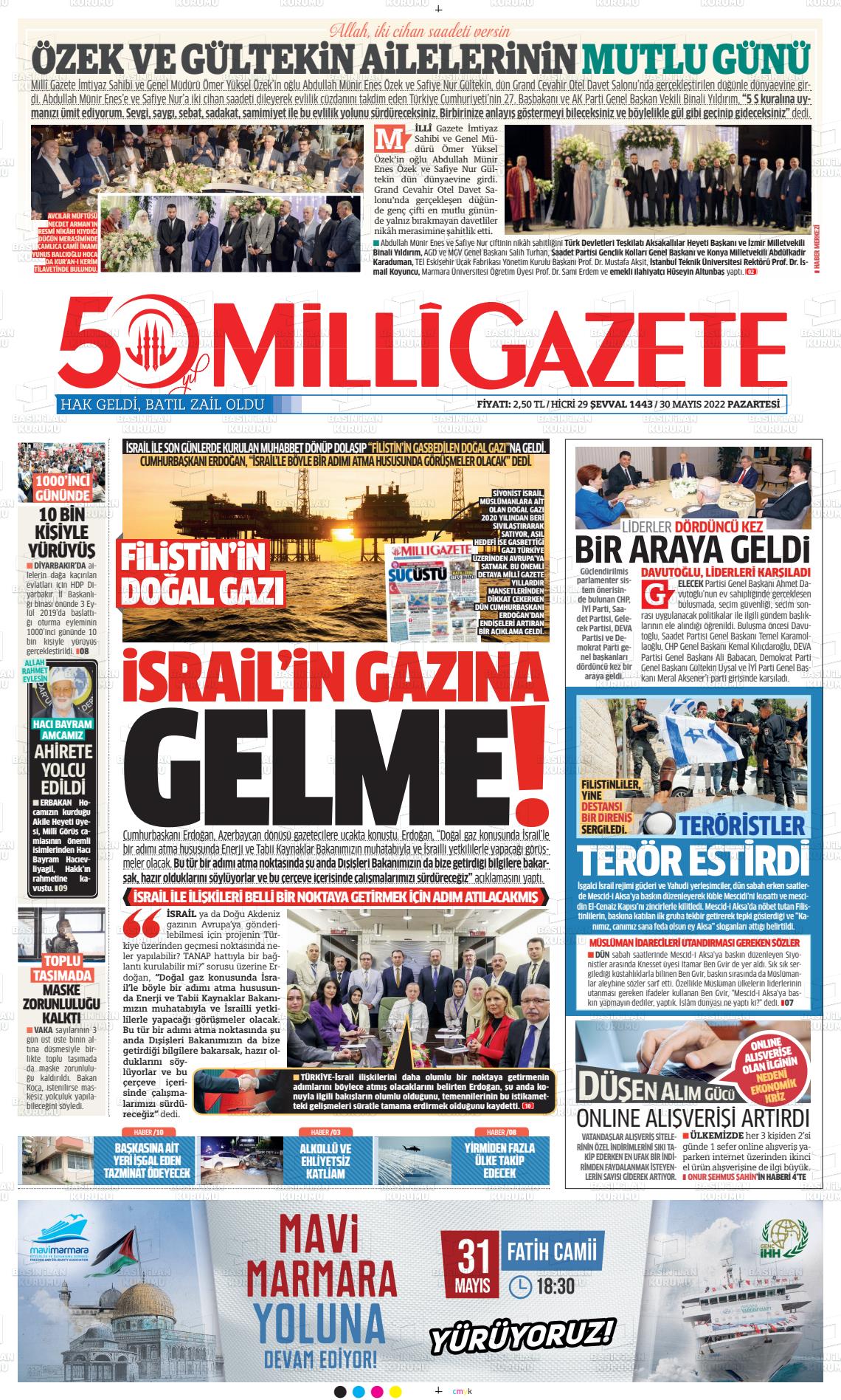 30 Mayıs 2022 Milli Gazete Gazete Manşeti