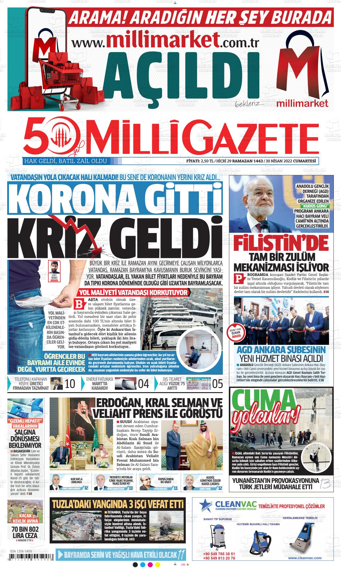 30 Nisan 2022 Milli Gazete Gazete Manşeti