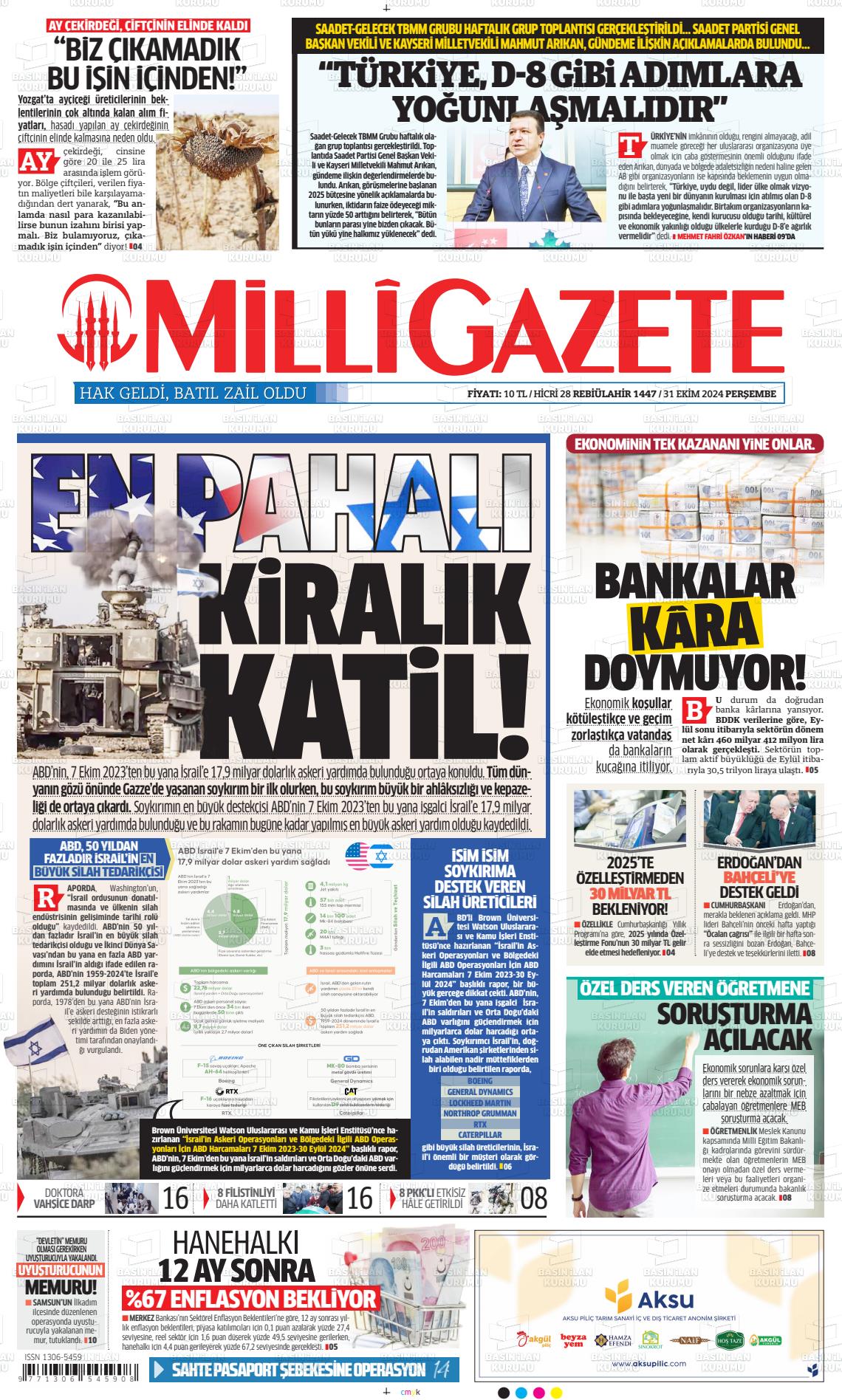 31 Ekim 2024 Milli Gazete Gazete Manşeti