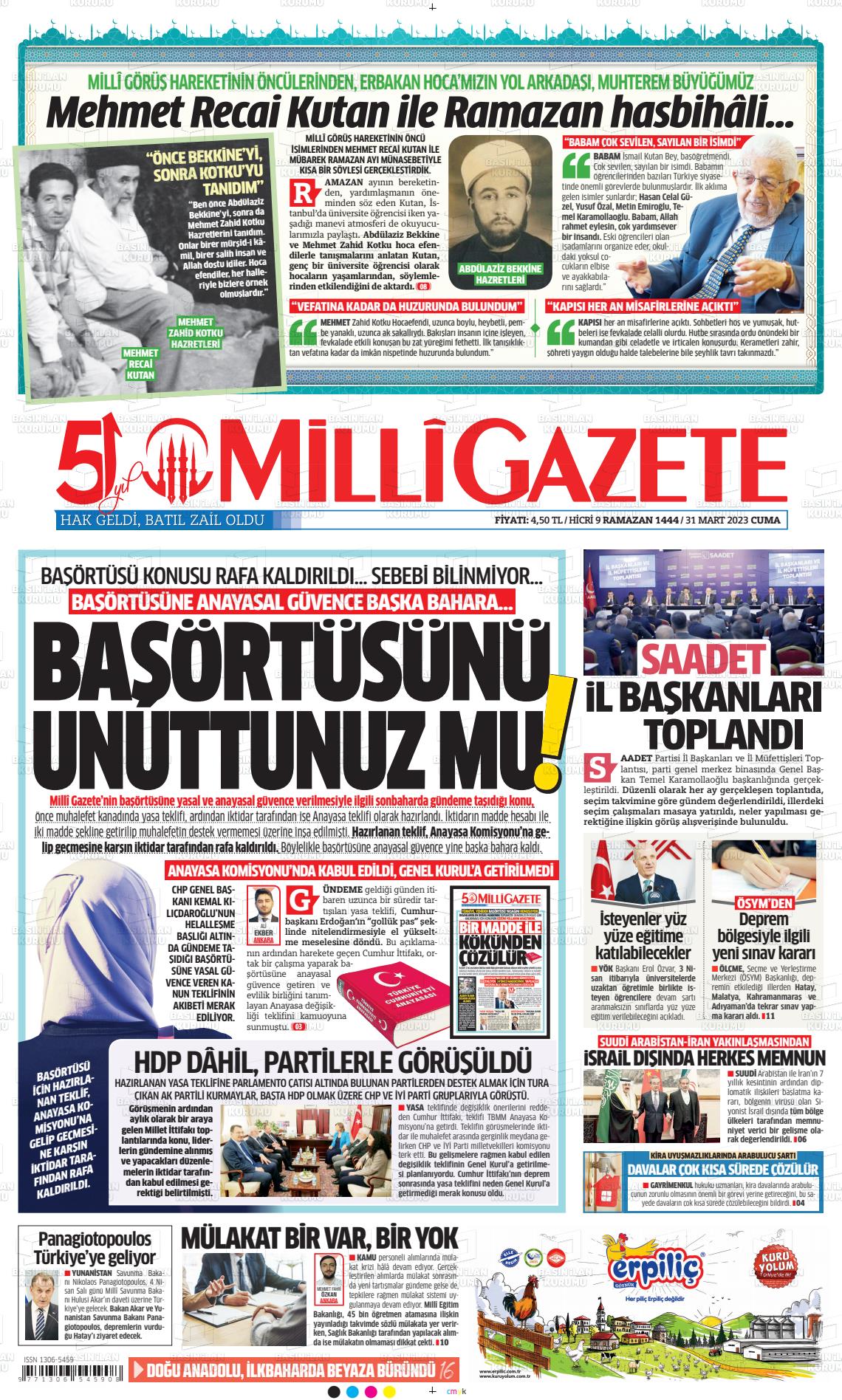 31 Mart 2023 Milli Gazete Gazete Manşeti