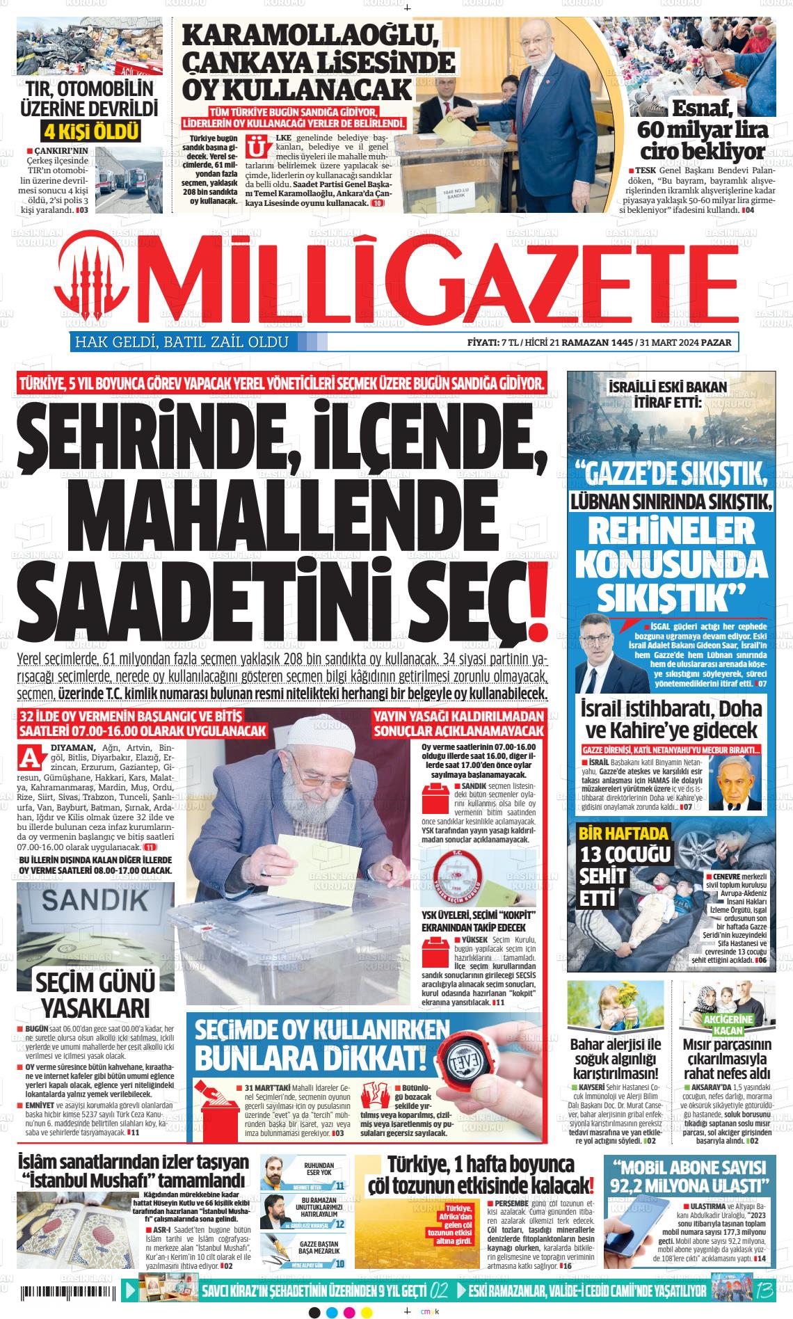 31 Mart 2024 Milli Gazete Gazete Manşeti