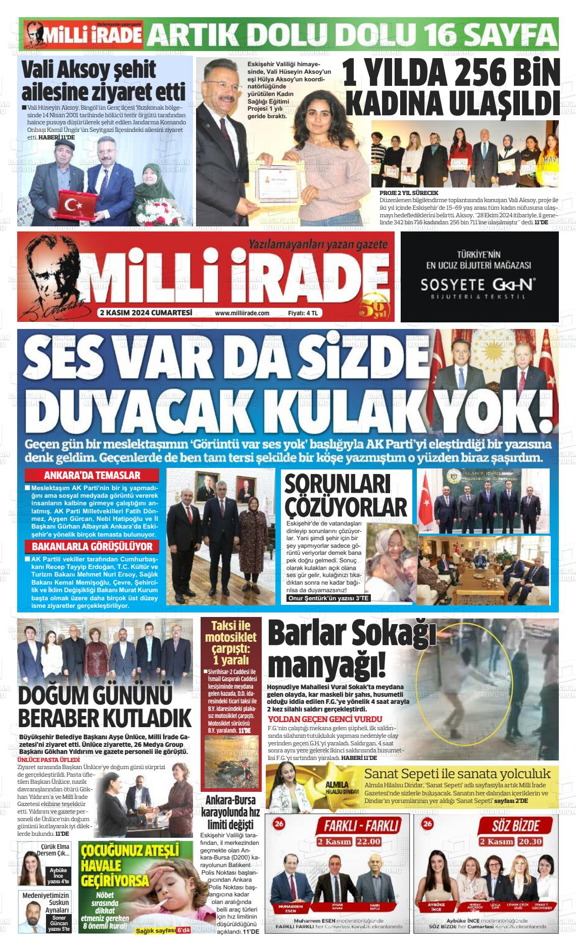 02 Kasım 2024 Milli İrade Gazete Manşeti