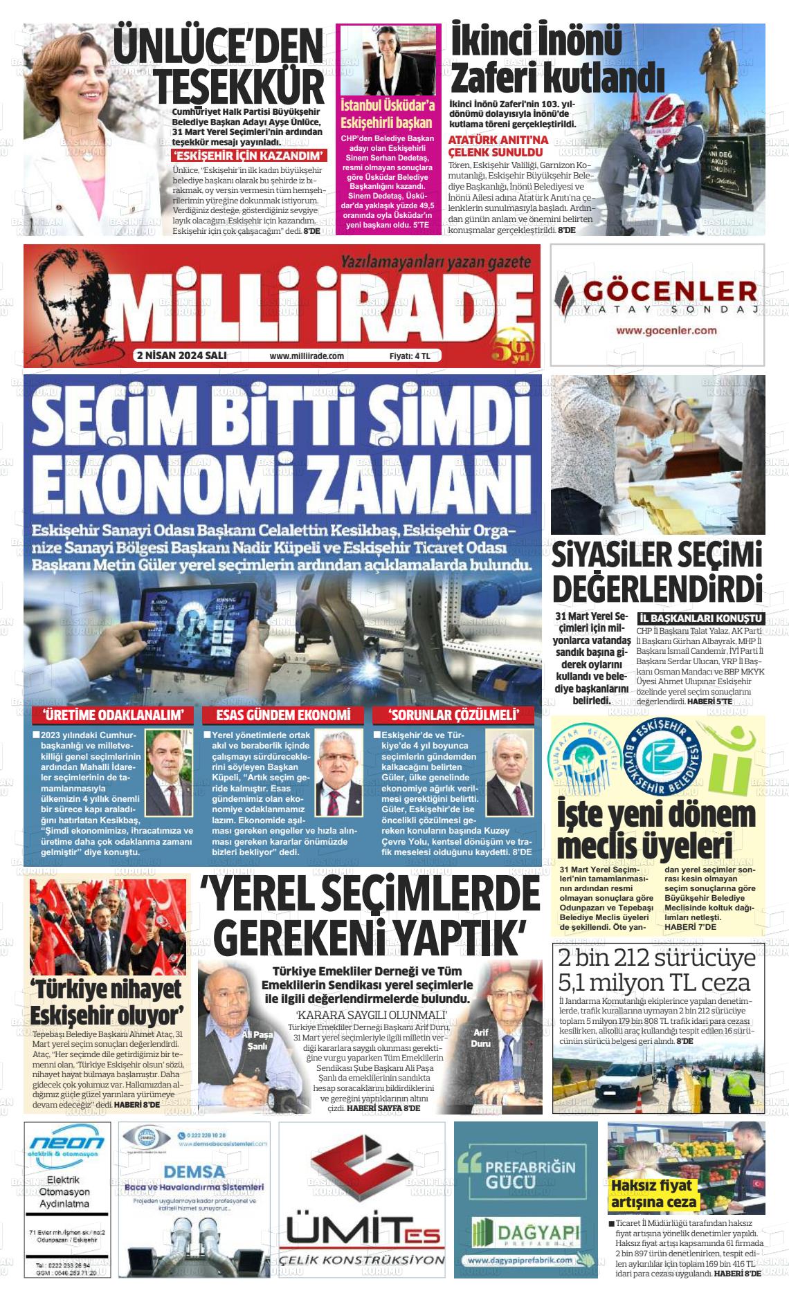 02 Nisan 2024 Milli İrade Gazete Manşeti