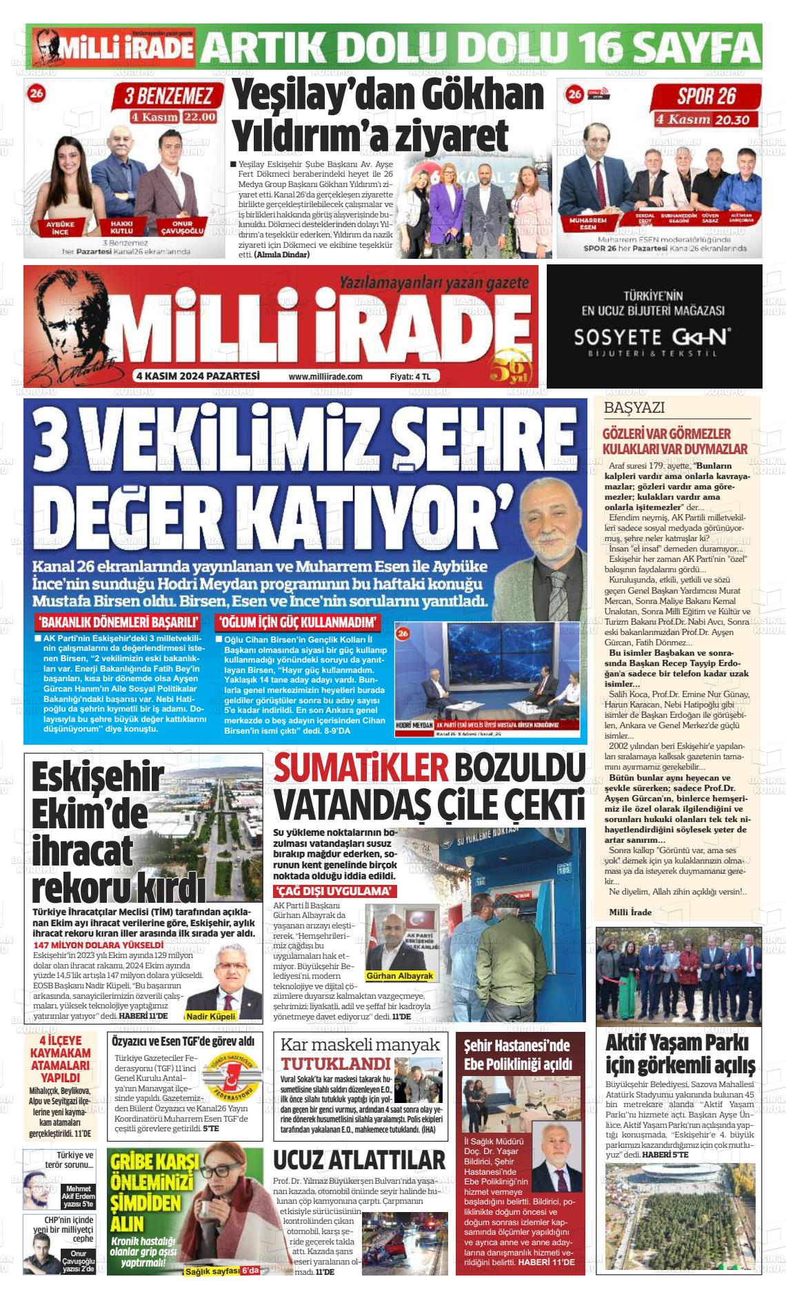 04 Kasım 2024 Milli İrade Gazete Manşeti