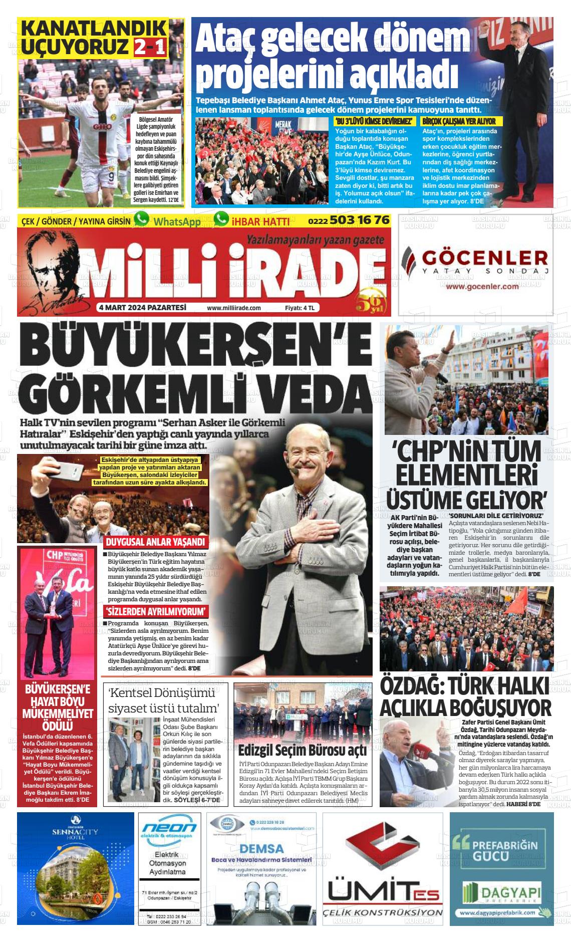 04 Mart 2024 Milli İrade Gazete Manşeti