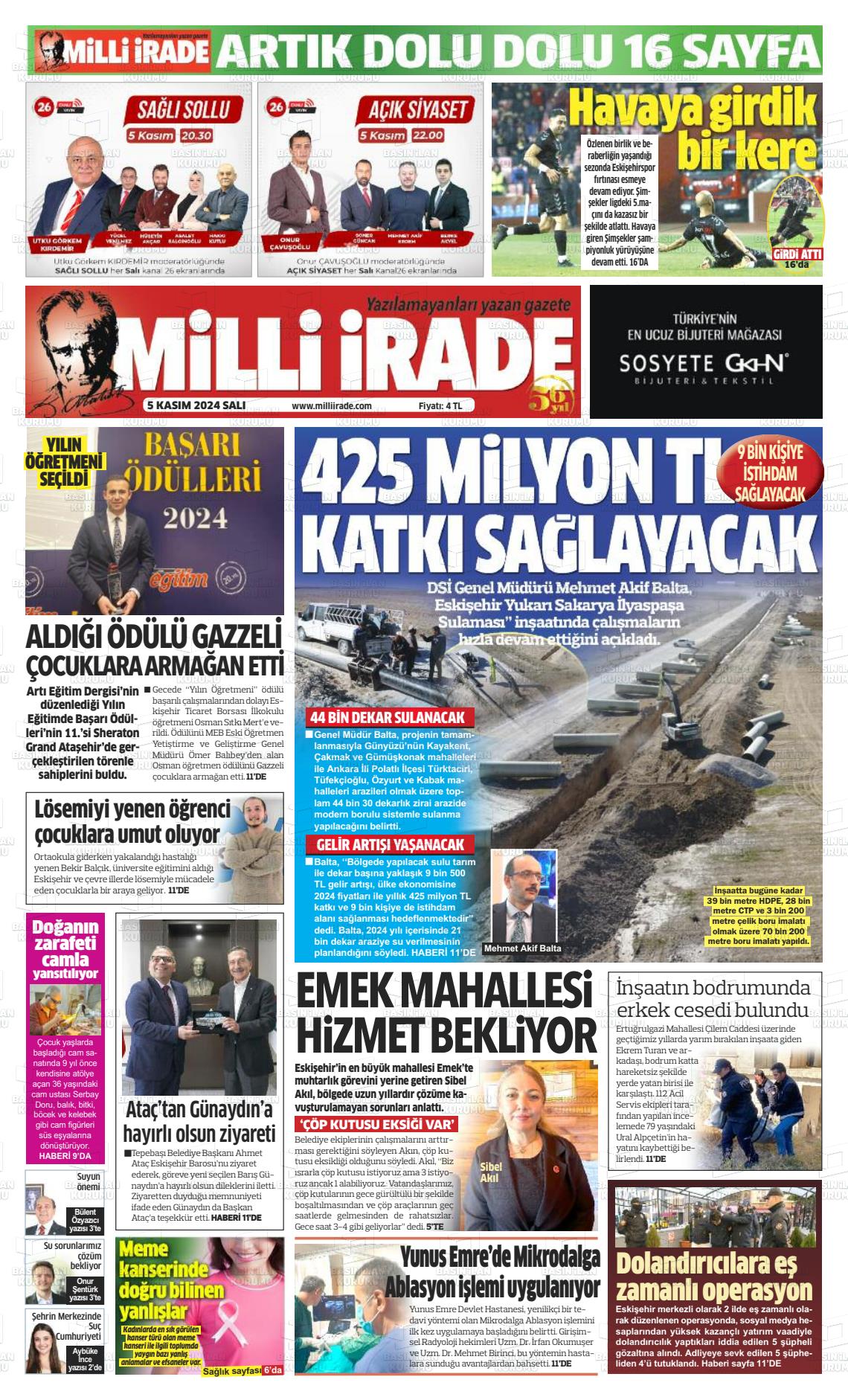 05 Kasım 2024 Milli İrade Gazete Manşeti