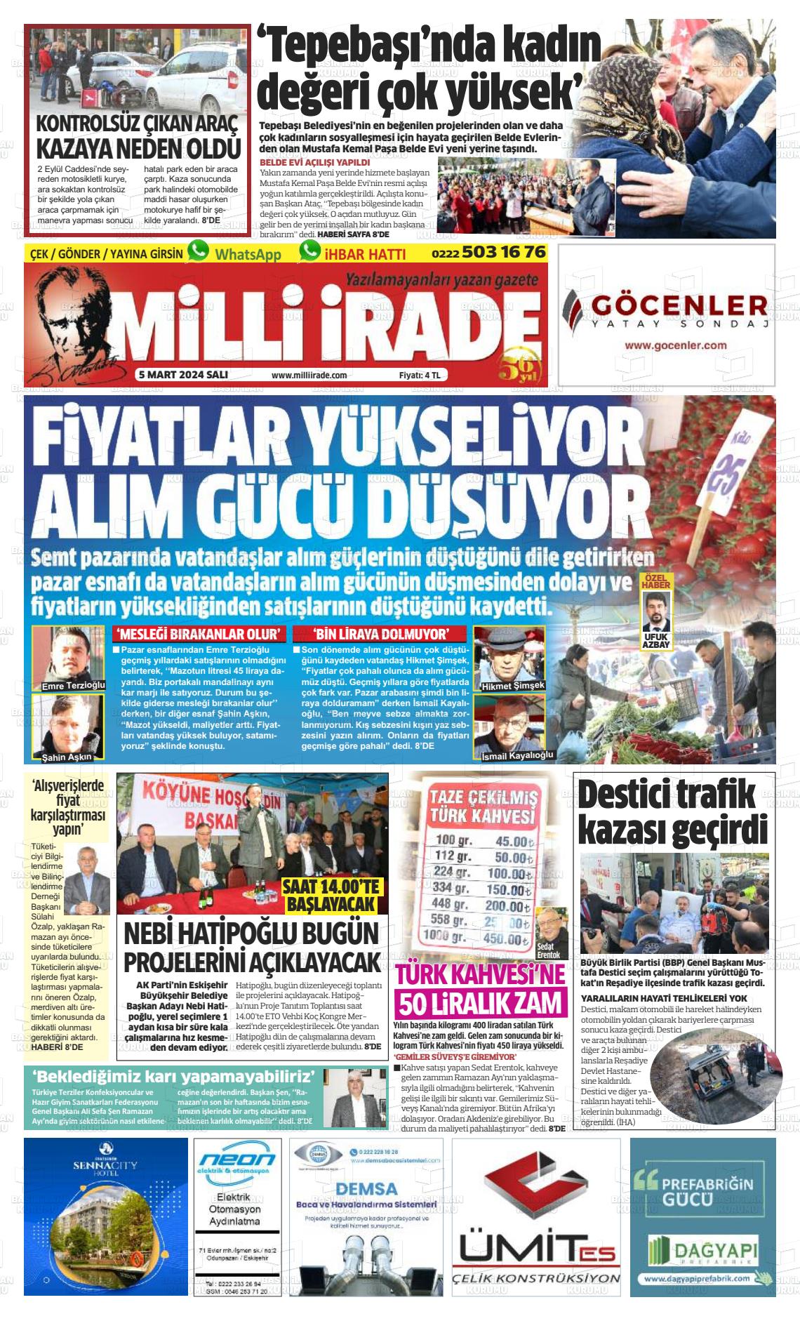 07 Mart 2024 Milli İrade Gazete Manşeti