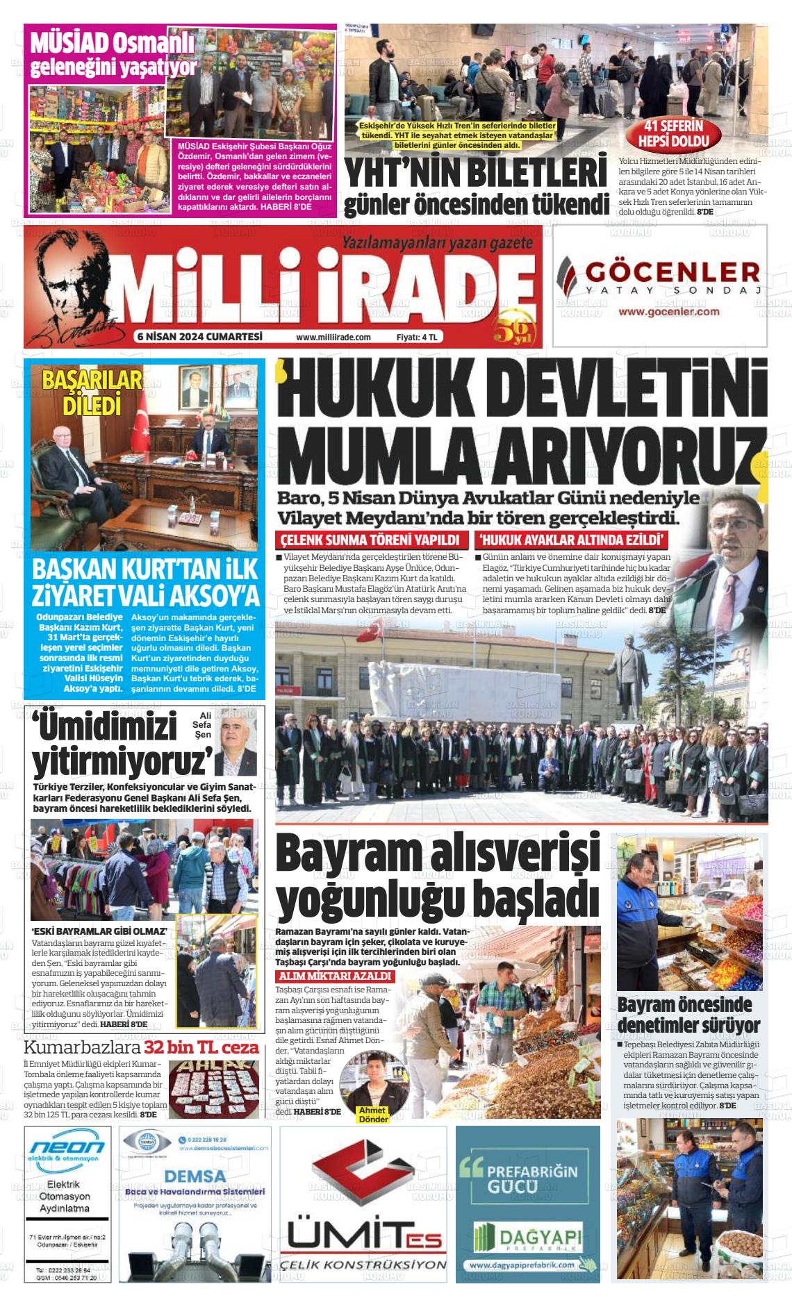 06 Nisan 2024 Milli İrade Gazete Manşeti