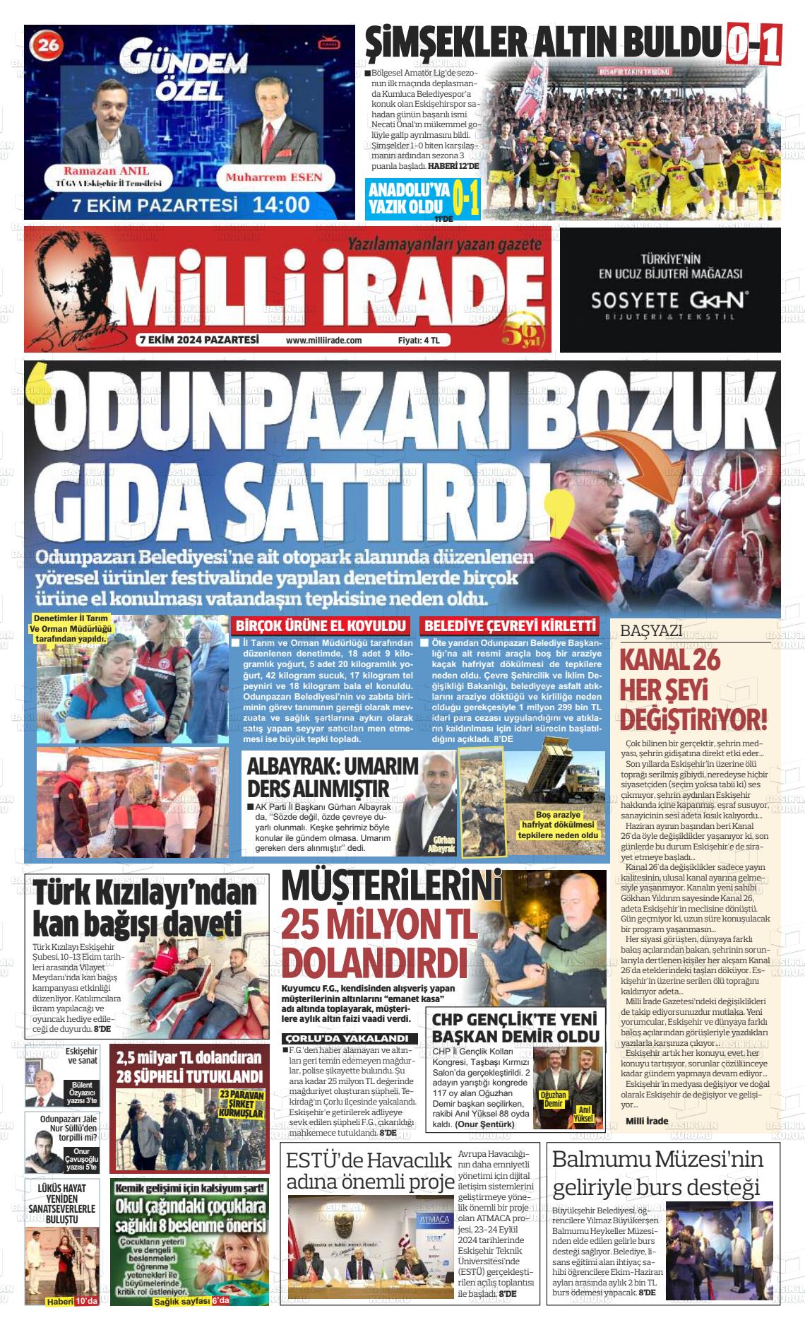 07 Ekim 2024 Milli İrade Gazete Manşeti