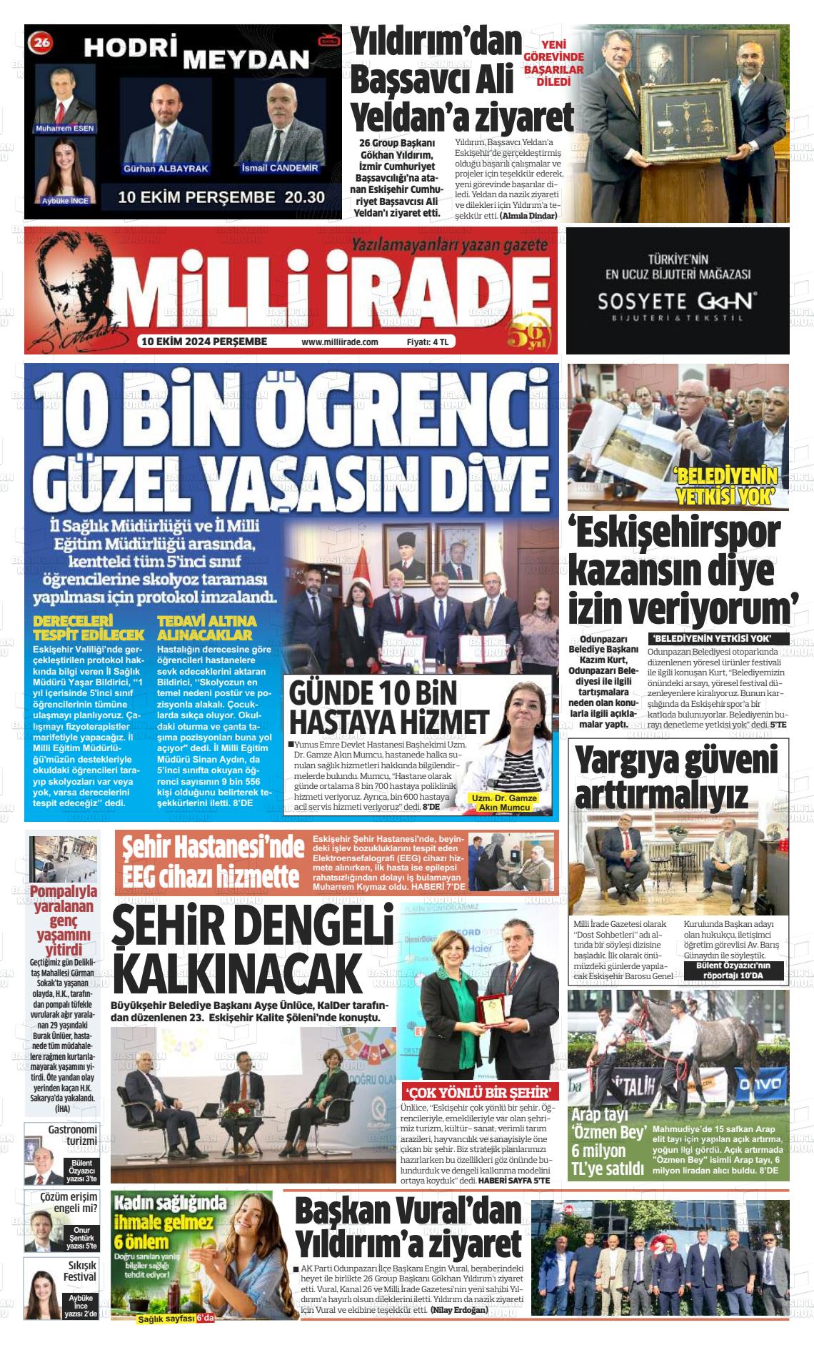 10 Ekim 2024 Milli İrade Gazete Manşeti