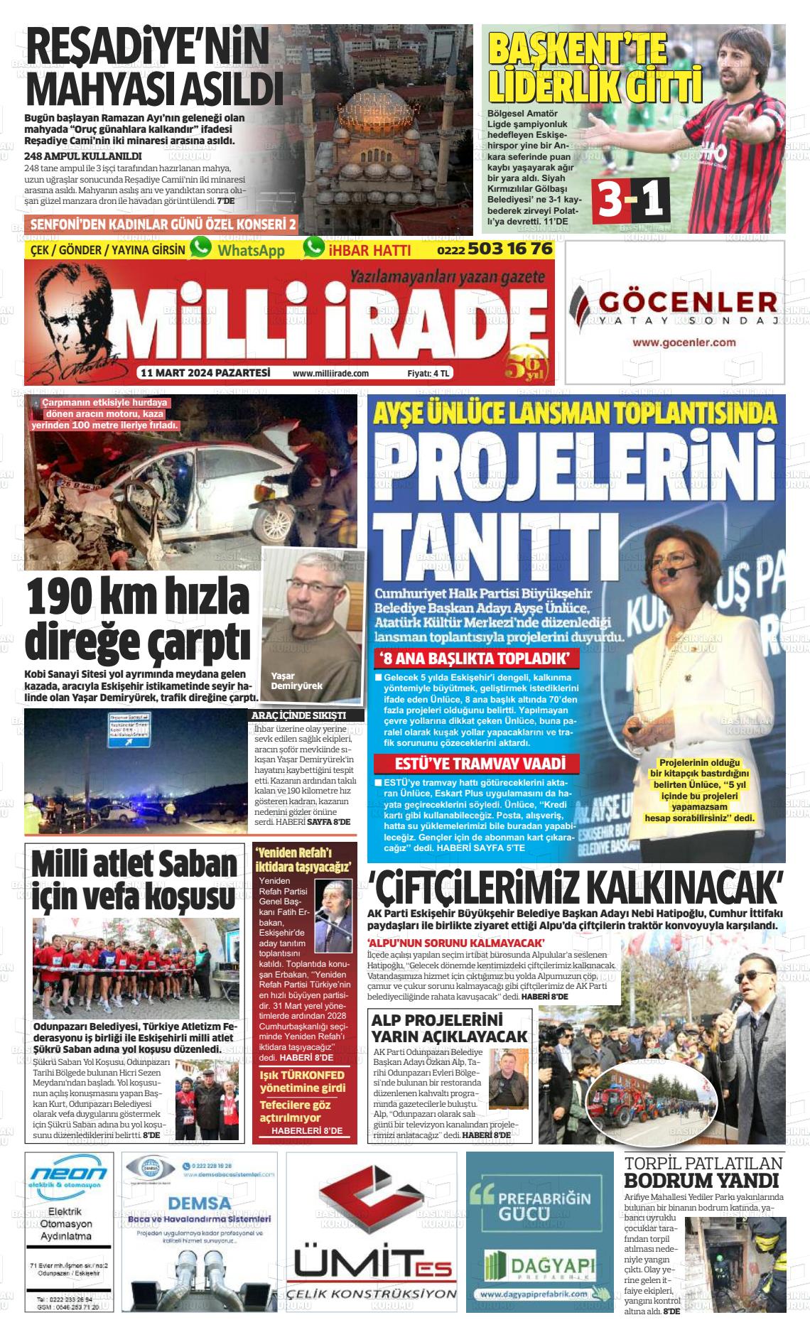 11 Mart 2024 Milli İrade Gazete Manşeti