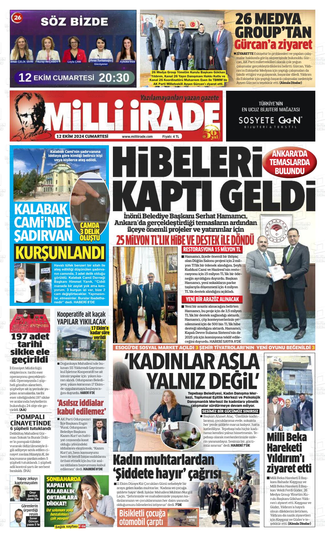 12 Ekim 2024 Milli İrade Gazete Manşeti