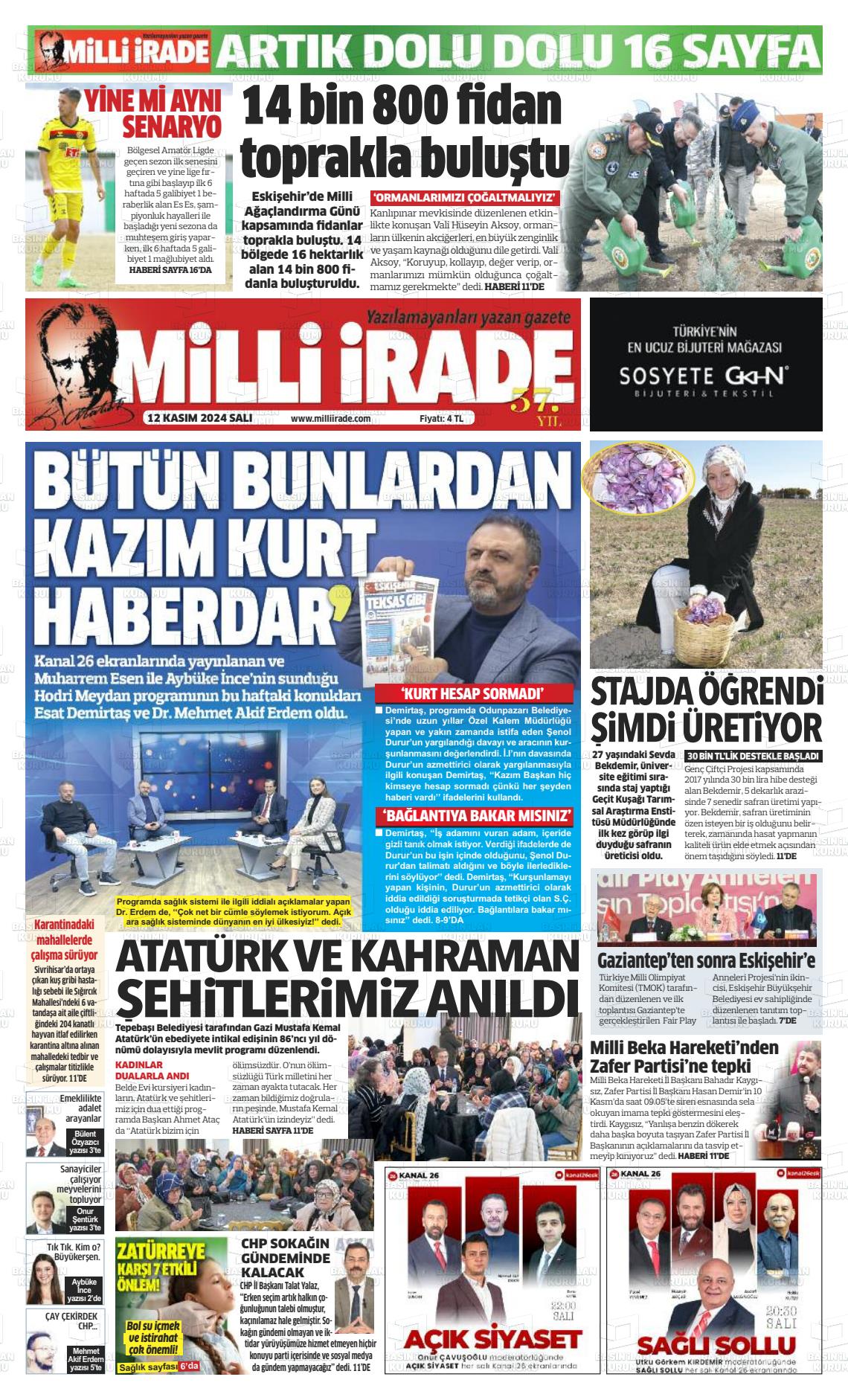 12 Kasım 2024 Milli İrade Gazete Manşeti