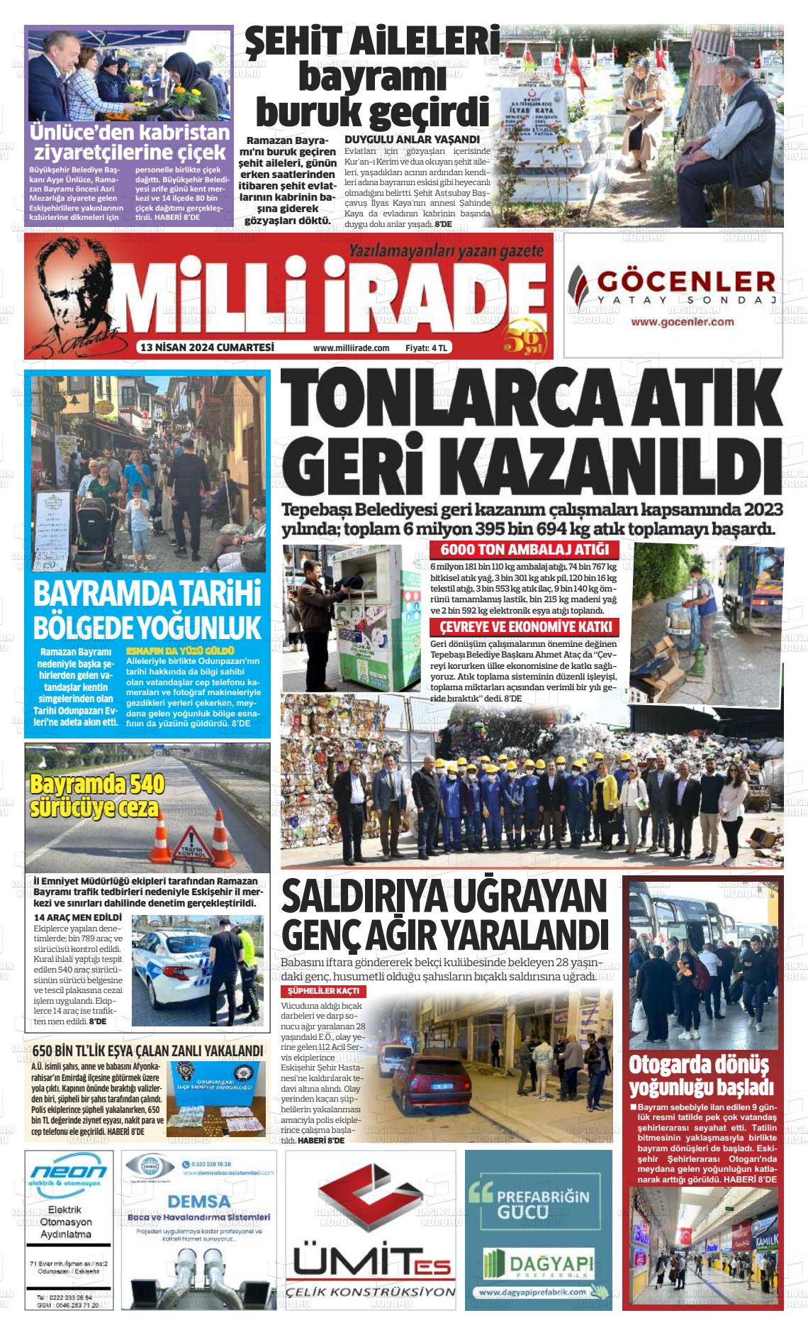 13 Nisan 2024 Milli İrade Gazete Manşeti