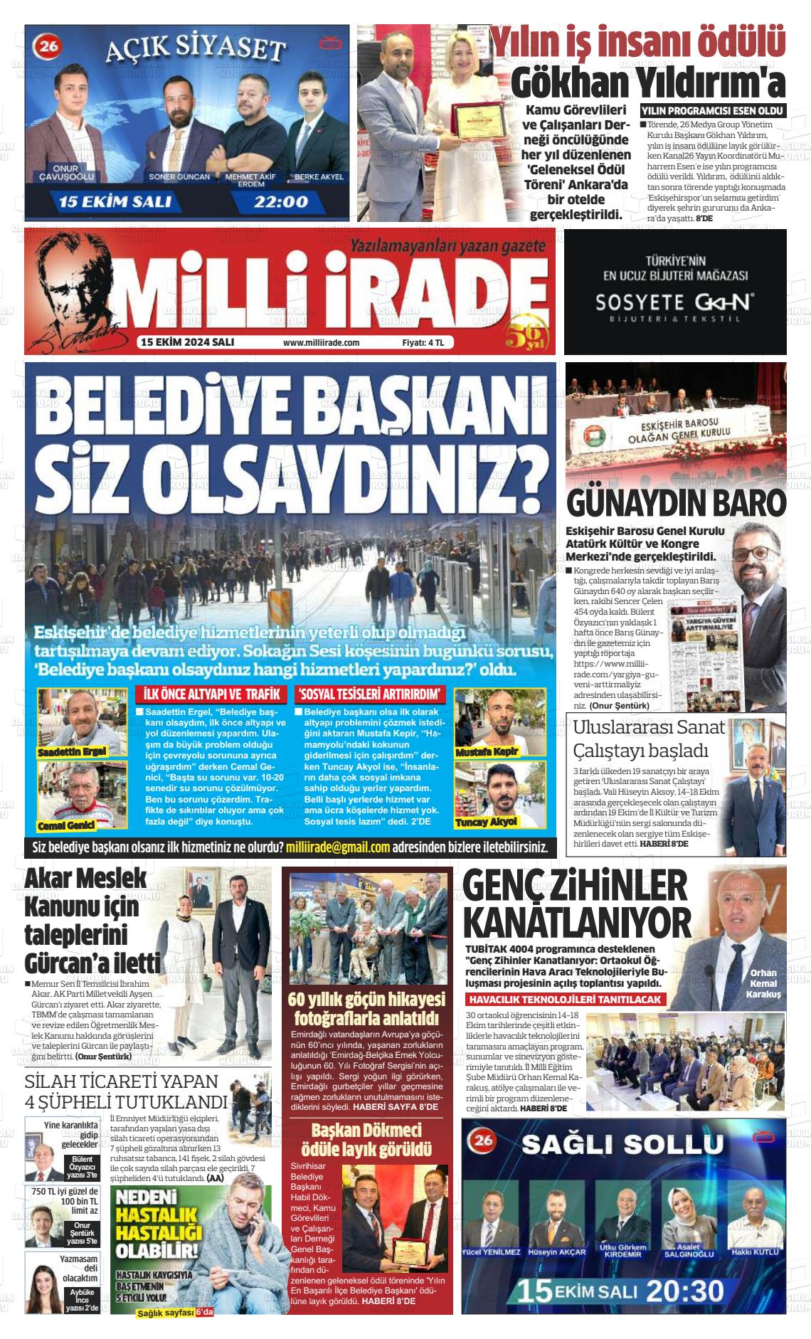 15 Ekim 2024 Milli İrade Gazete Manşeti