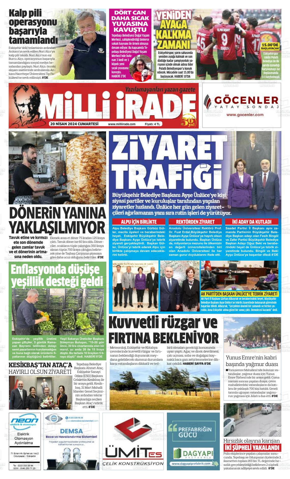 20 Nisan 2024 Milli İrade Gazete Manşeti