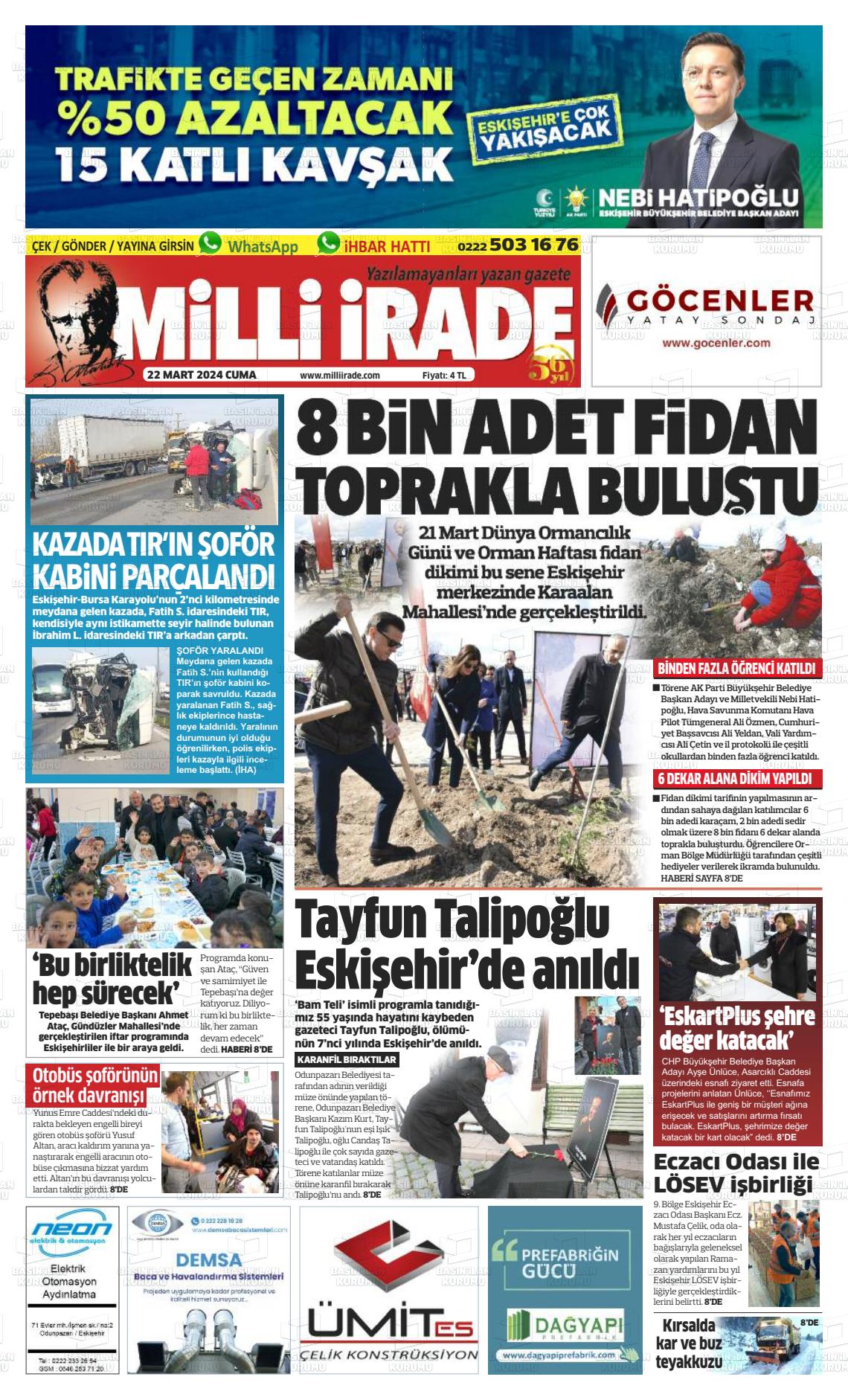 22 Mart 2024 Milli İrade Gazete Manşeti