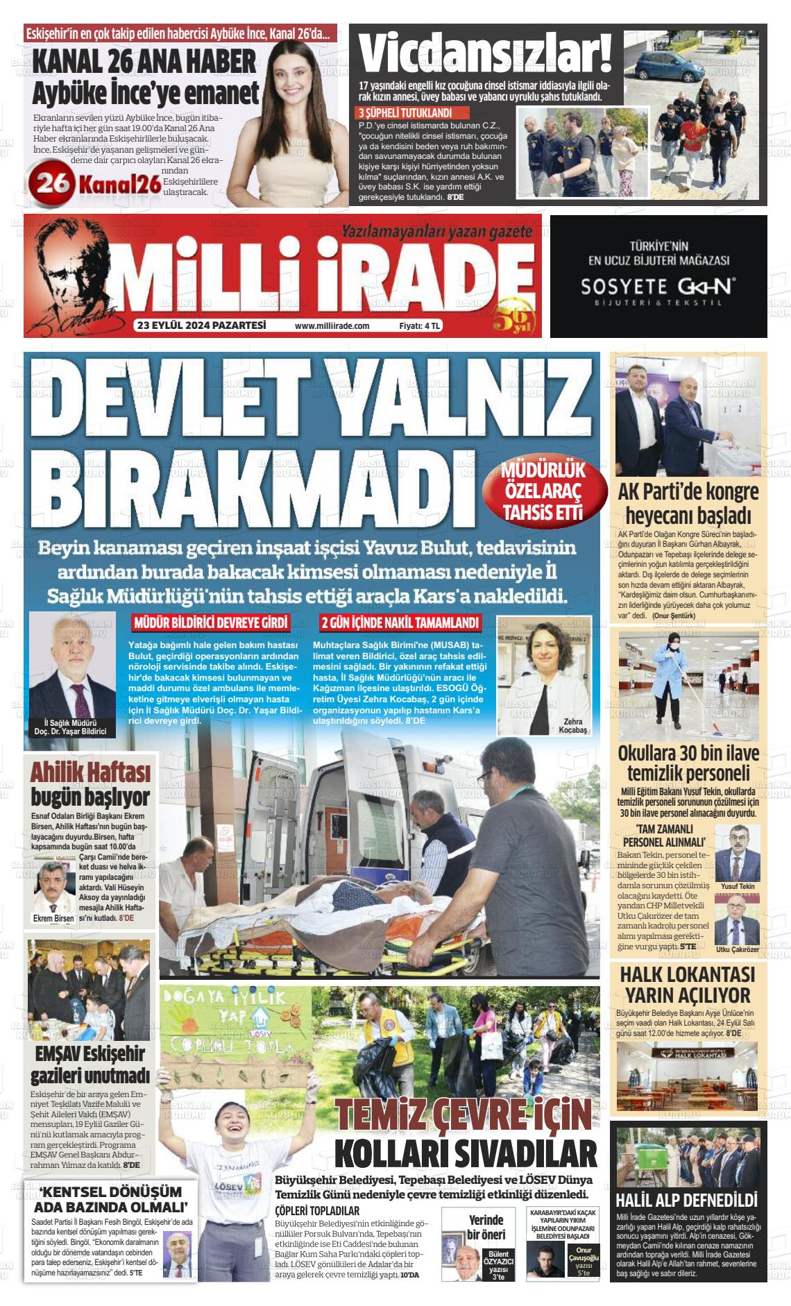 23 Eylül 2024 Milli İrade Gazete Manşeti