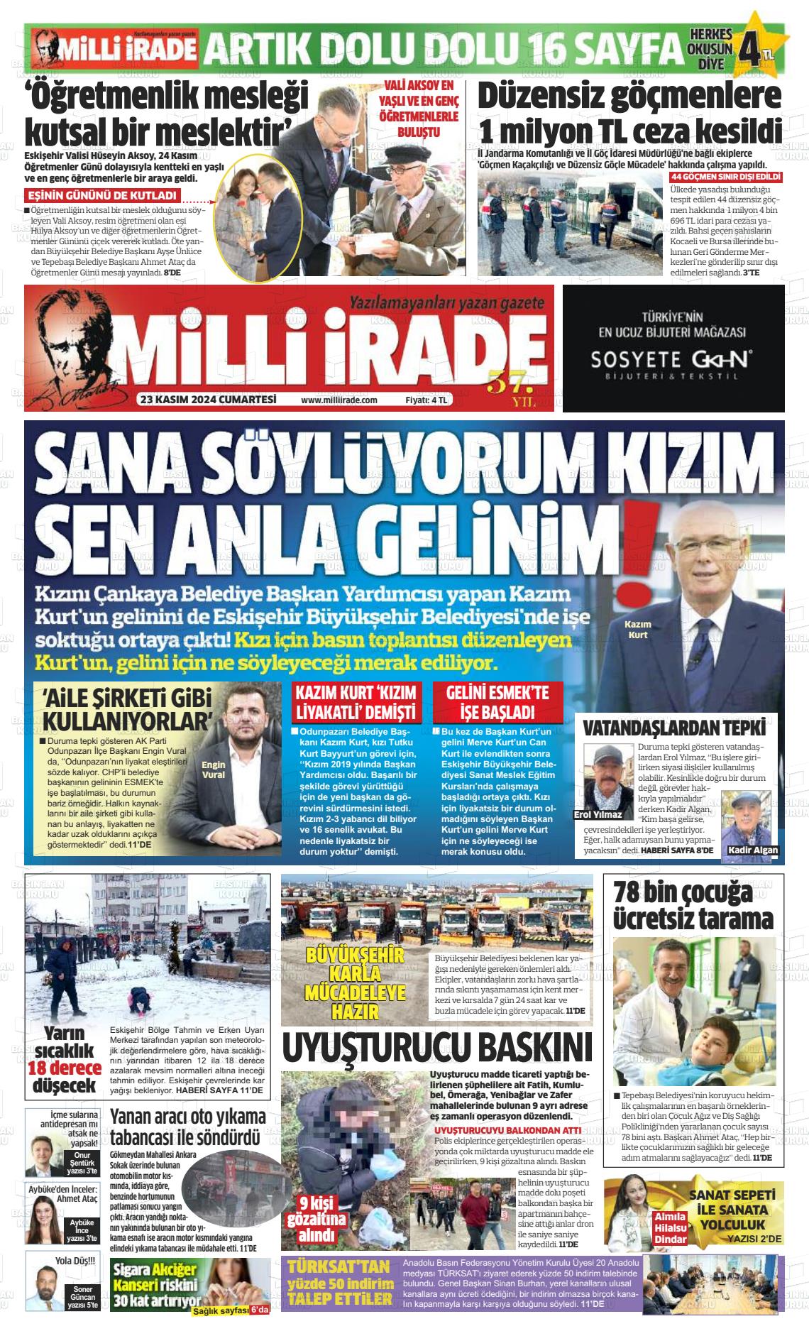 23 Kasım 2024 Milli İrade Gazete Manşeti